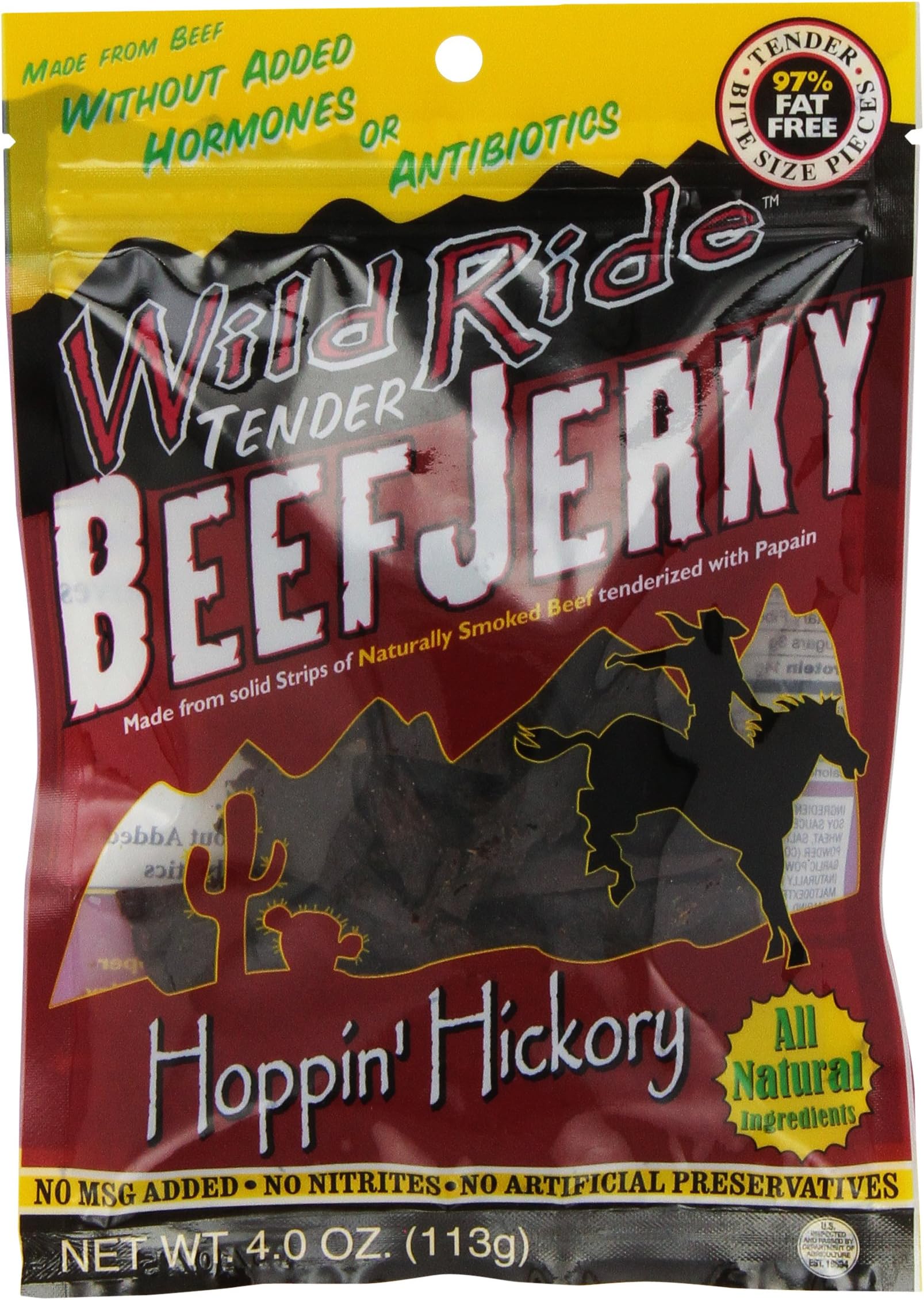 Wild Ride Beef Jerky, Hoppin' Hickory, Hormone & Antibiotic Free, 4 Ounce