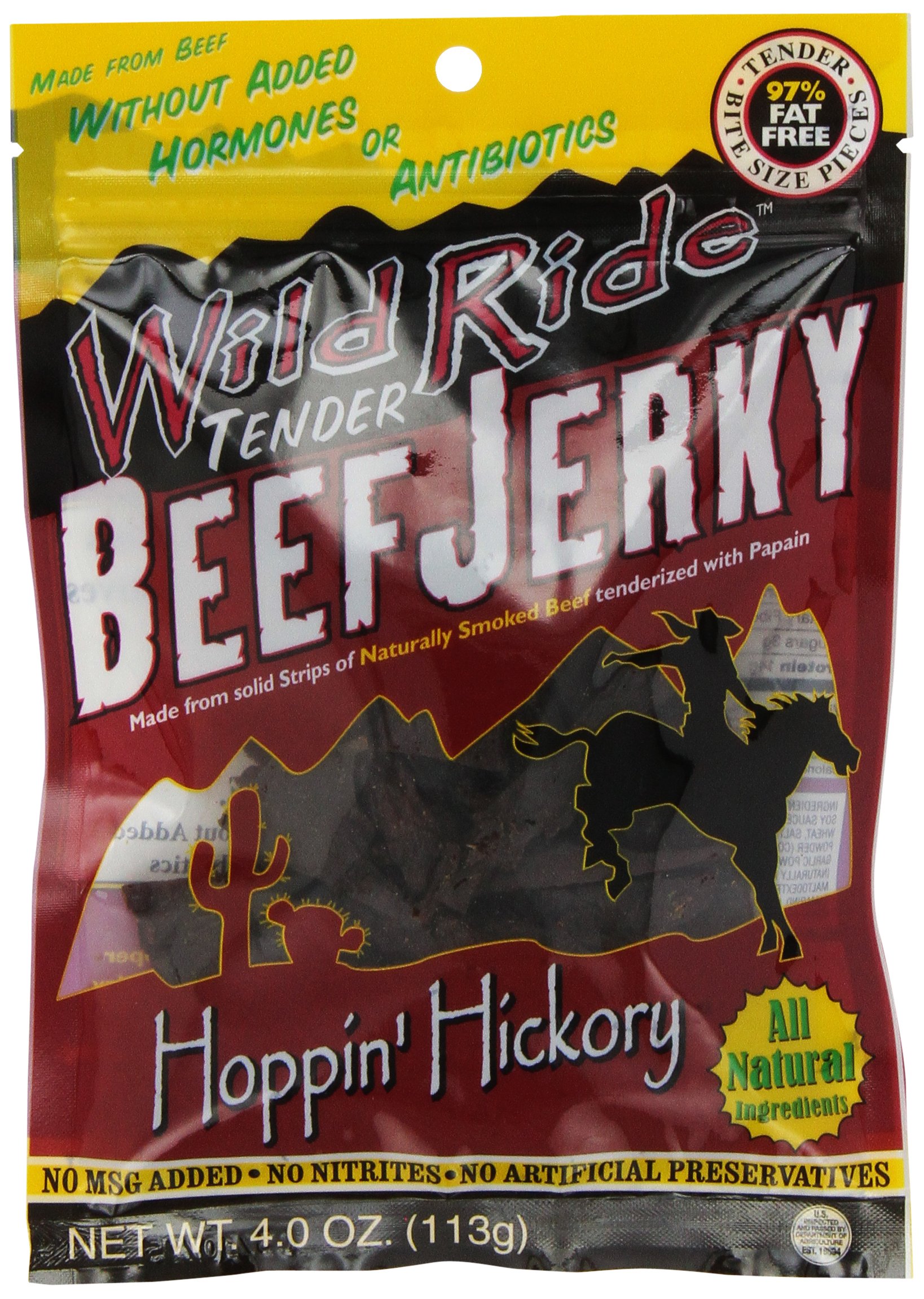 Wild Ride Beef Jerky, Hoppin' Hickory, Hormone & Antibiotic Free, 4 Ounce