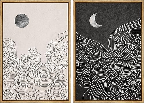 IDEA4WALL Lienzo enmarcado para pared, juego de arte de acuarela pastel, duótono, sol, luna, ilustraciones abstractas, naturaleza, arte moderno,