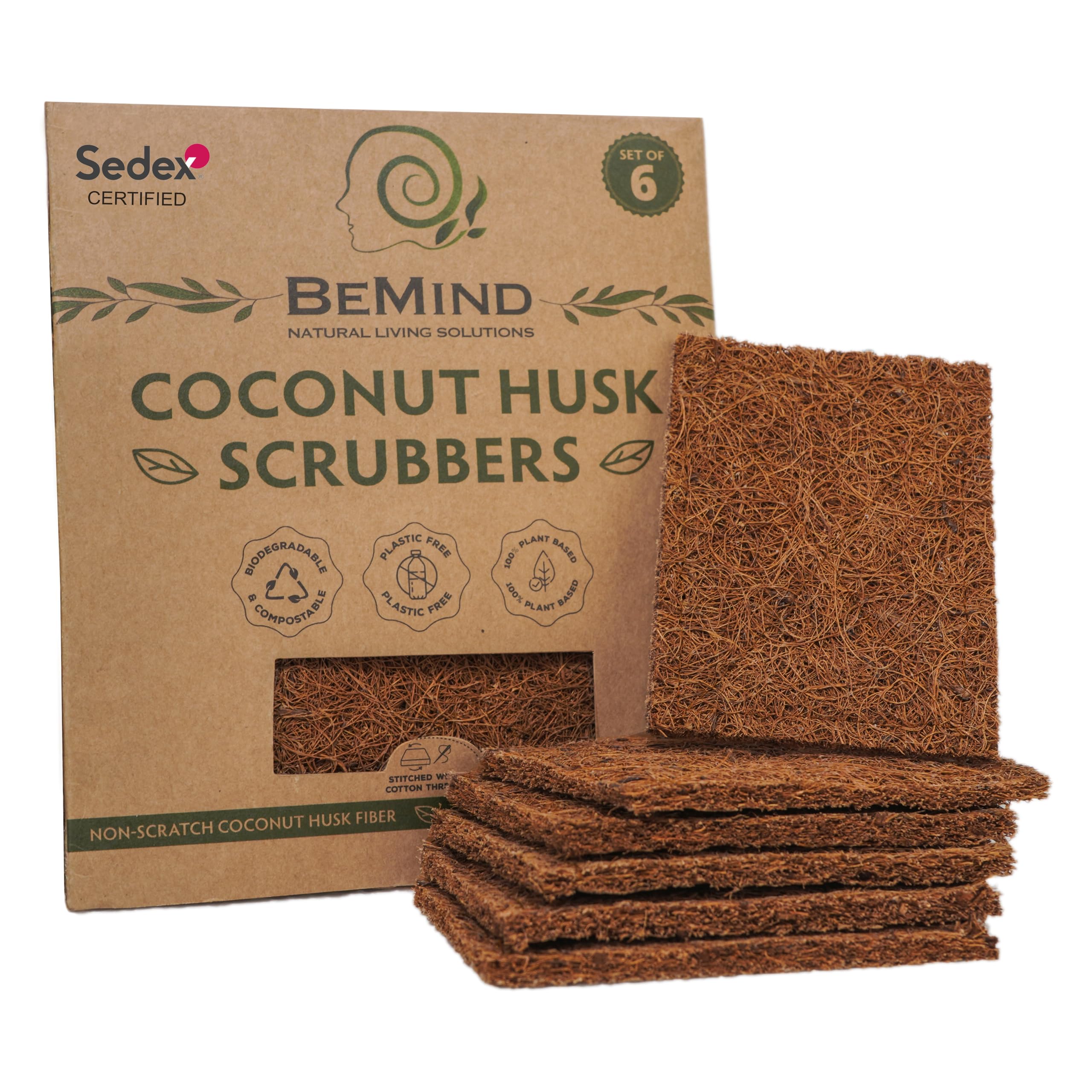 Coconut Scrubber(6) - Natural Dish Scrubber | Eco Friendly & Non-Scratch Coconut Husk Scouring Pad