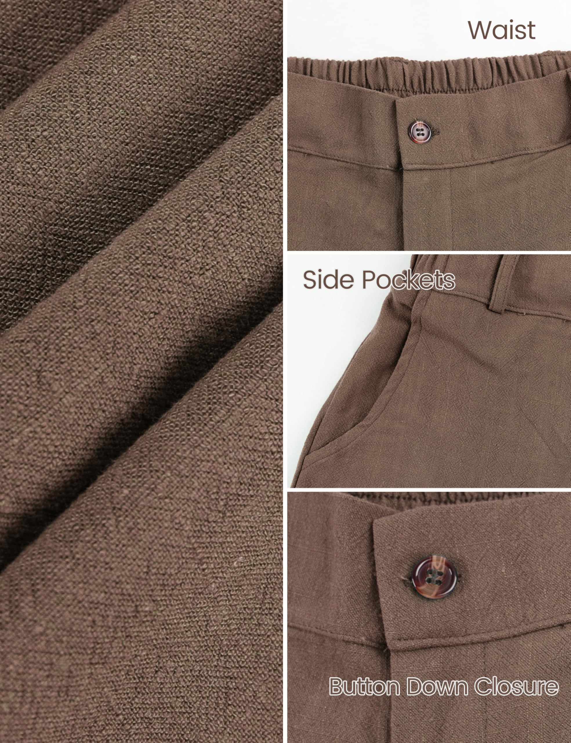 Hooever Womens Cotton Linen Pants Casual Button Up High Waisted Wide Leg Trousers