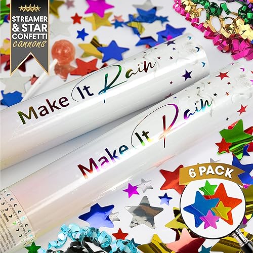 Paquete de 6 unidades de confeti multicolor  Cañón de confeti para fiestas de eventos, celebración de cumpleaños, lanzador de estrellas  Paquete de