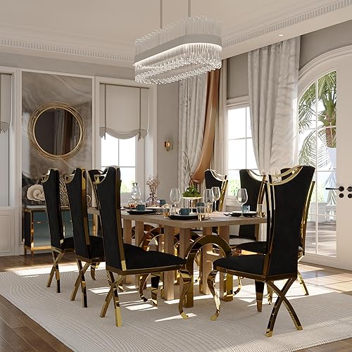 Miniatura 37 de ACEDÉCOR Juego de 4 sillas de comedor de terciopelo, sillas de cocina tapizadas de lujo negras con respaldo alto aerodinámico, modernas y hermosas