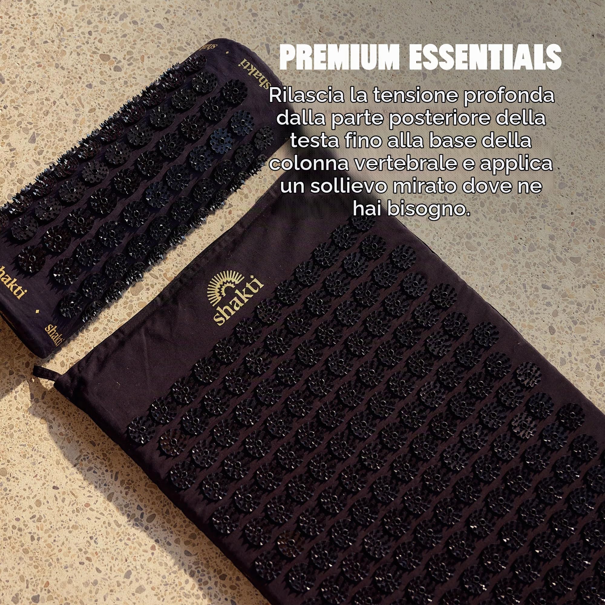 Shakti Mat Luxury Edition Nero - Il Tappetino Per Agopressione Per Mal Di Schiena Lombalgia Sciatalgia Stress E Insonnia - 10 Cm In Più