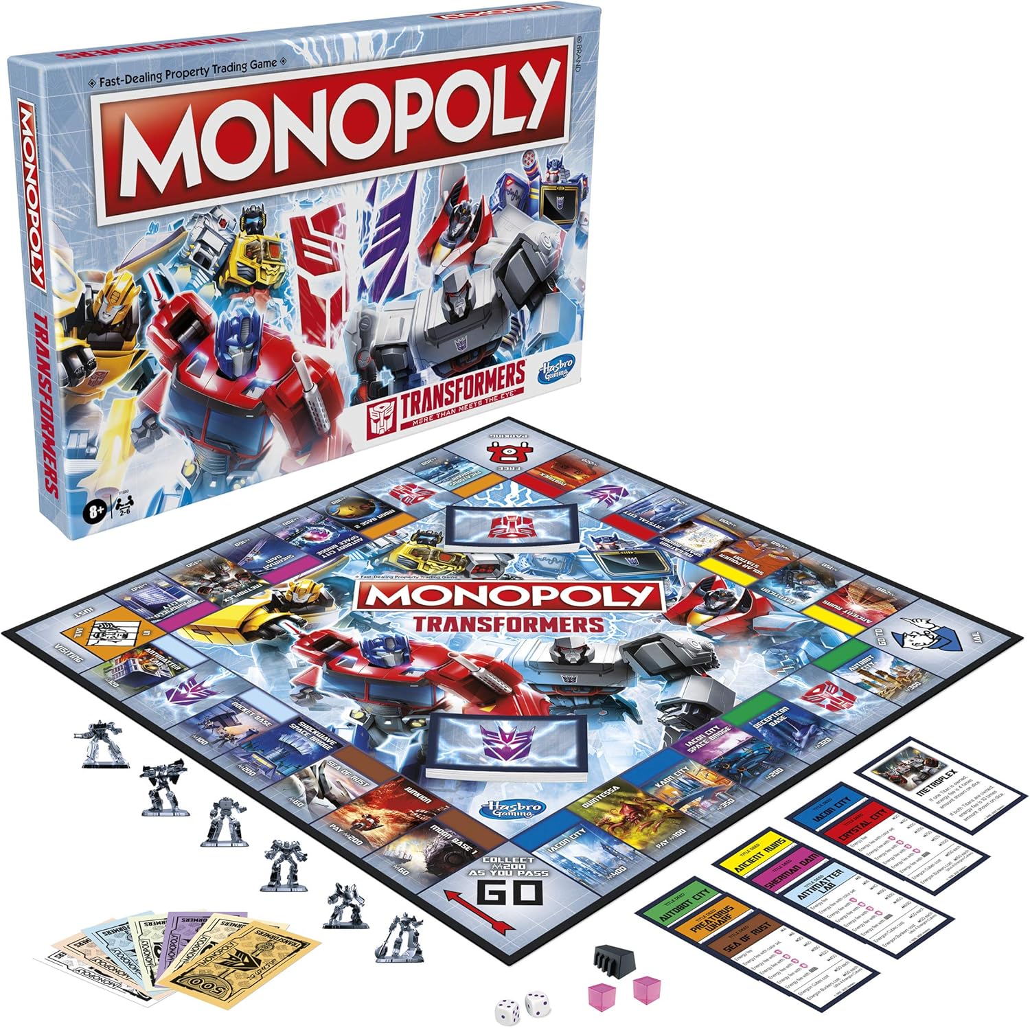 Monopoly: Transformers Edition Board Game for 2-6 Players Kids Ages 8 and Up, includes Autobot and Decepticon Tokens