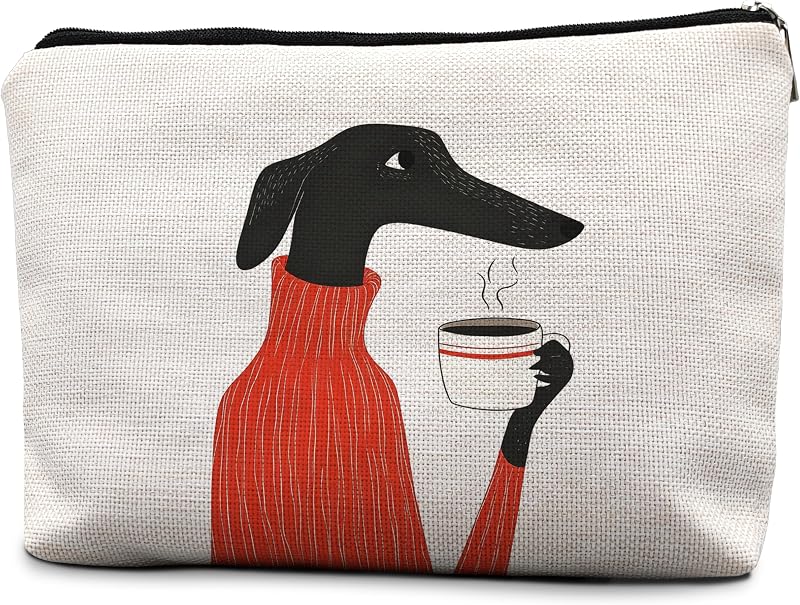 Necessaire de maquiagem e acessórios efgthyjdh com estampa de galgo italiano tomando café, 25,4 x 19,05 cm
