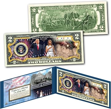Merrick Mint Donald Trump 45th President Mount Rushmore July 4th Official Uncirculated Two Dollar Bill Collectible Display Holder and Certificate of Authenticity