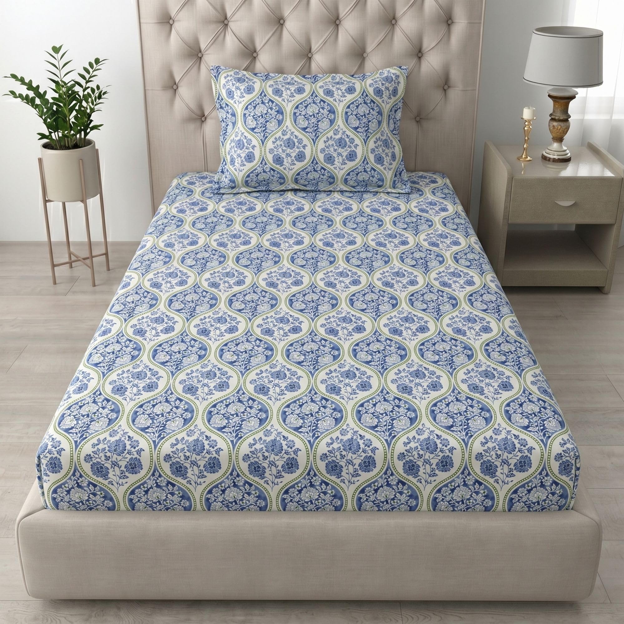 Mafatlal Grace Soft Touch Single Bedsheet | 186 TC | 60x90 Inch | Breathable Cotton with Matching Pillow Cover | Royal Blue-picture-23