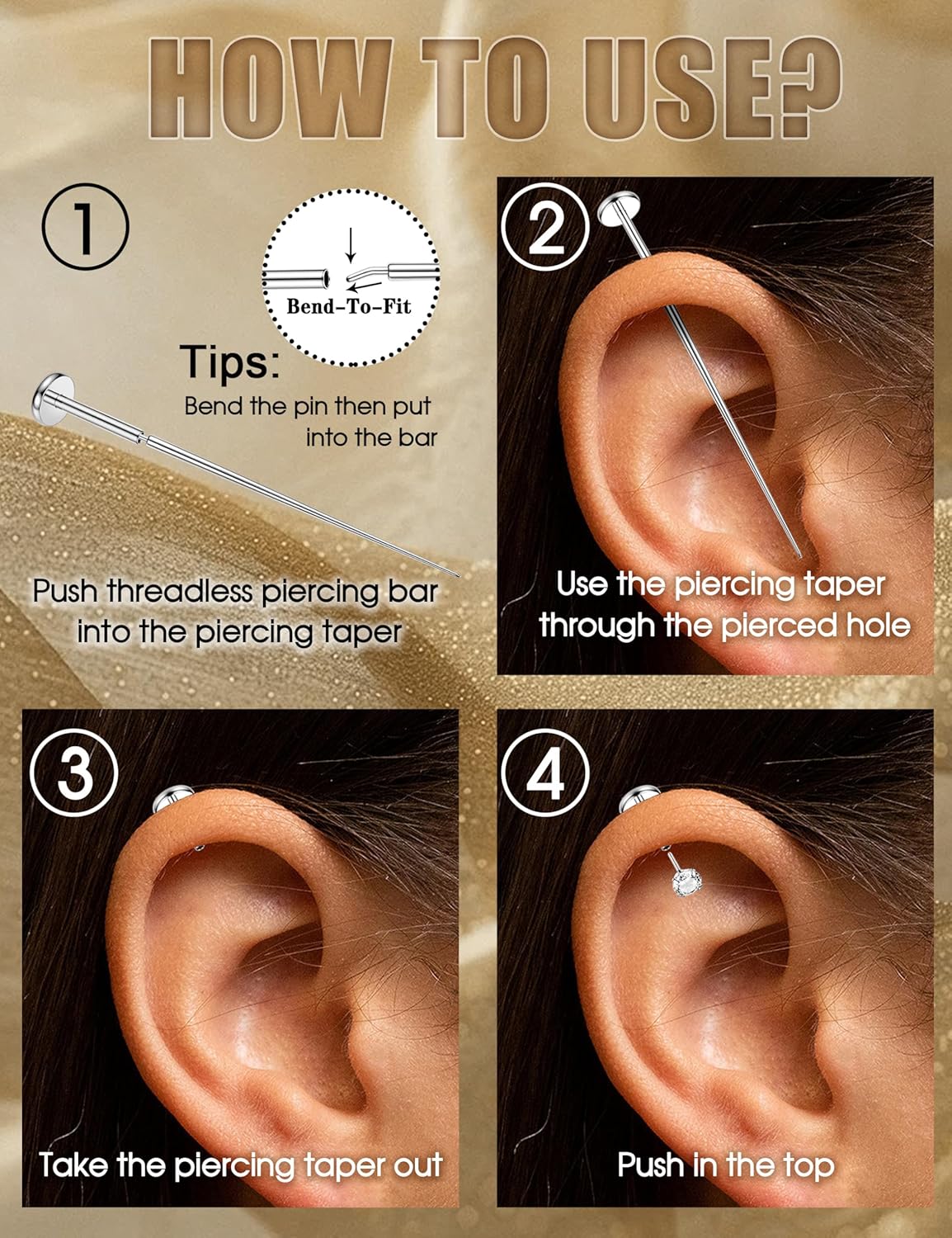 Florideco 20G 18G Threadless Flat Back Earrings Hypoallergenic Push in Stud Earrings 14K Gold Plated 316L Surgical Steel Stud Hoop Earring Sets Cartilage Helix Conch Tragus Nose Piercing Jewelry 12pcs - Image 5