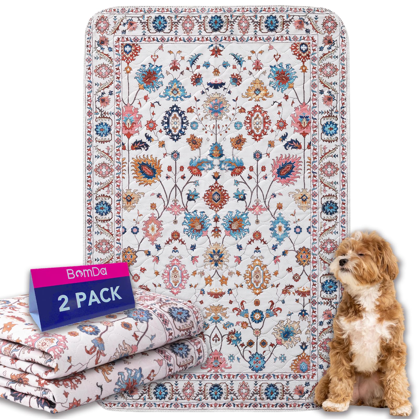 BomDa Tappeti Lavabili per Cani, 2 Pezzi Tappeti Assorbenti Riutilizzabili, Tappetino per Addestramento del Cane, Gatti, Conigli, Porcellini d'India, Antiscivolo (Pattern 3, 81x122cm)