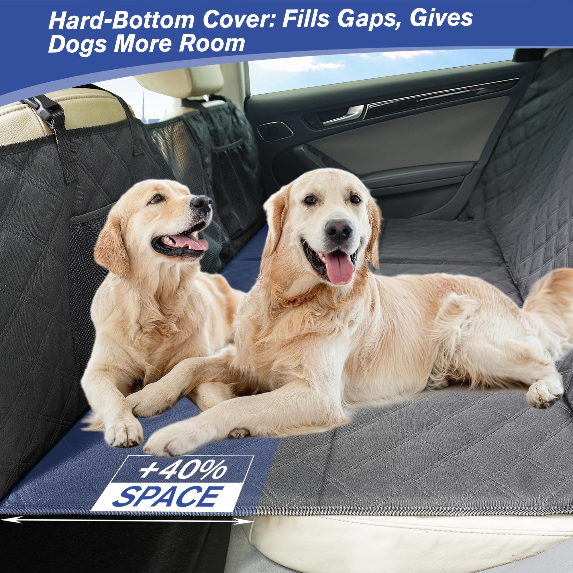 Back Seat Extender for Dogs- Hard Bottom Car Seat Cover for Pets, Heavy-Duty 900D Waterproof Non-Slip Dog Hammock for Most Cars, SUVs, & Small Trucks (Black, Regular) - image 2