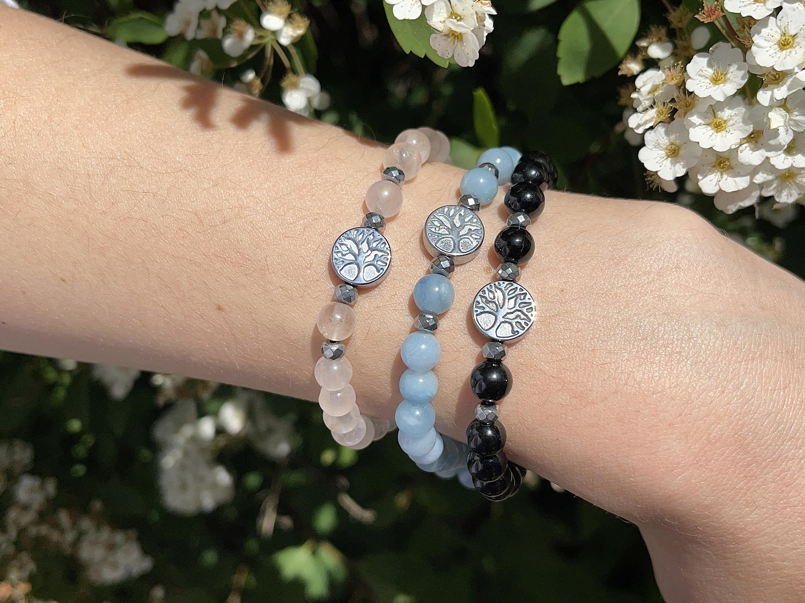 Hochwertiges Edelsteinarmband mit Hämatit und Lebensbaum, Spiritueller Schmuck für Damen und Herren, Handmade Begleiter für Kraft und Erdung, personalisierbar