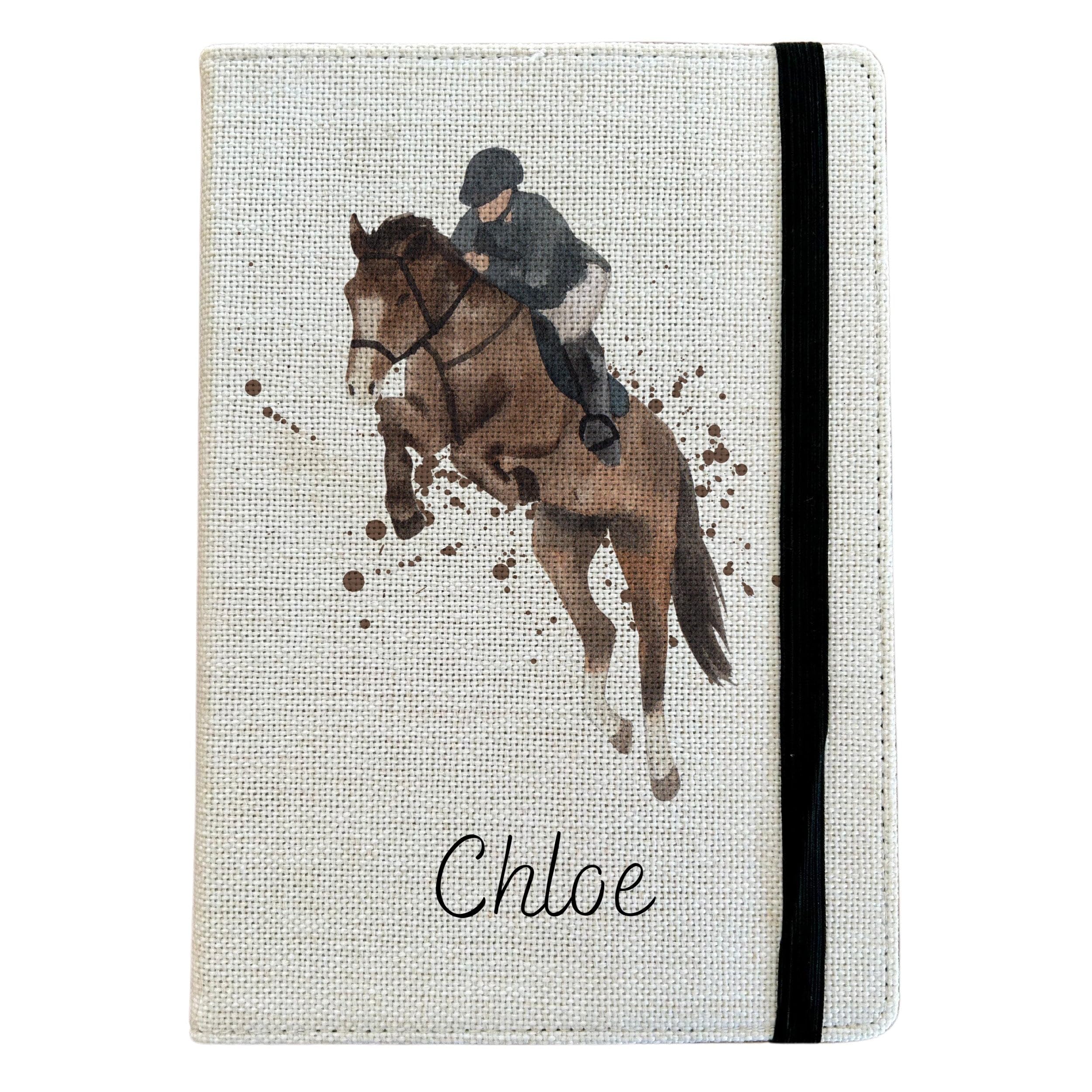 Personalised Brown Horse A5 Notebook - Custom Equine Lined Journal - Reusable Horse Riding Notebook Cover - Linen Hardback Journal Cover