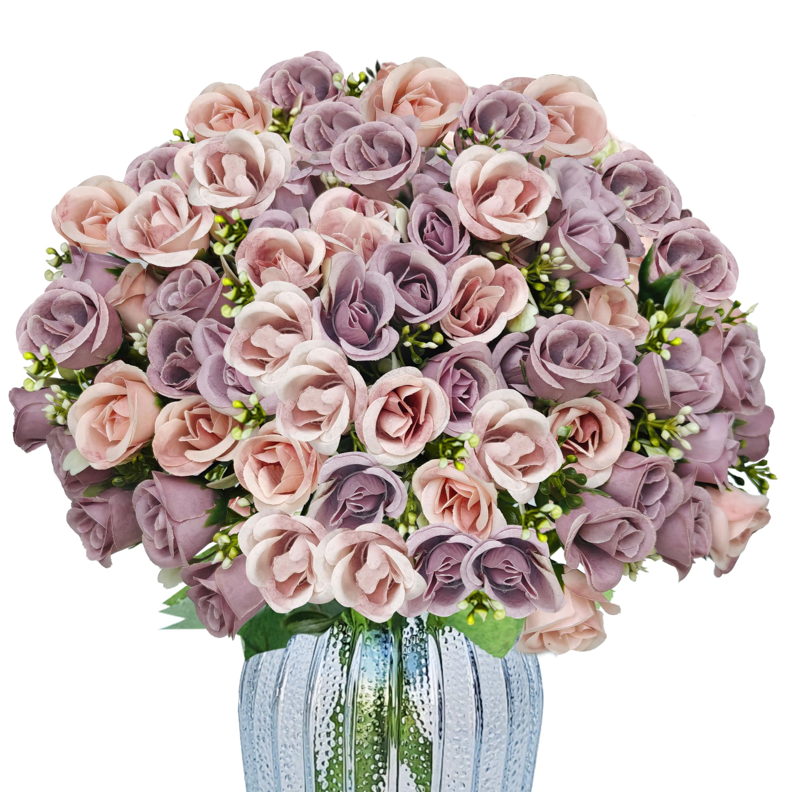 TurelinnG 6 Bündel mit Künstlichen Blumen, Künstliche Rosenstrauß enthält 90 Blütenköpfe,Kunstblumen wie echt Geeignet für Hochzeiten, Wohnzimmer und Tischdekorationen,Violett