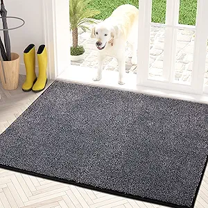 PURRUGS Dirt Trapping Door Mat 31.5" x 47", Non-Slip Machine Washable Entry Rug, Shoe Scraper, Dog Doormat, Super Absorbent Welcome Mat for Front & Back Door, Muddy Shoes & Paws, Bluish Grey-Black