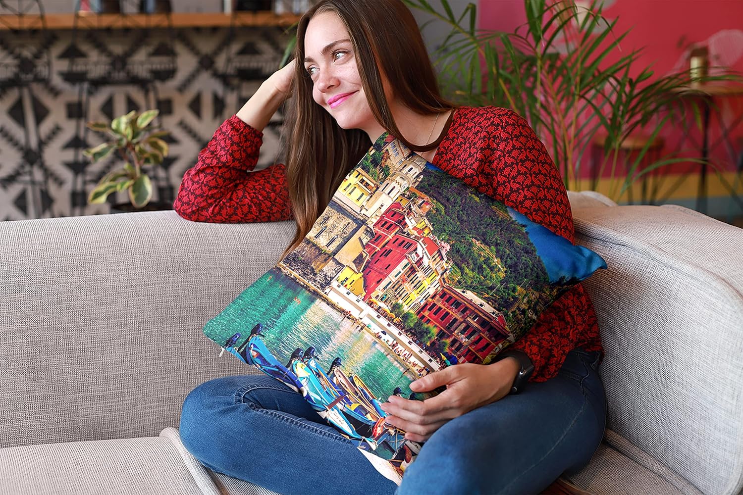 Florence II Italy Throw Pillow Cover with Insert - Decorative Scenic Charming Italian City Personalized Décor - Square Cushion is Ideal for Chair, Couch, Bed, Sofa, Living Room, Bedroom