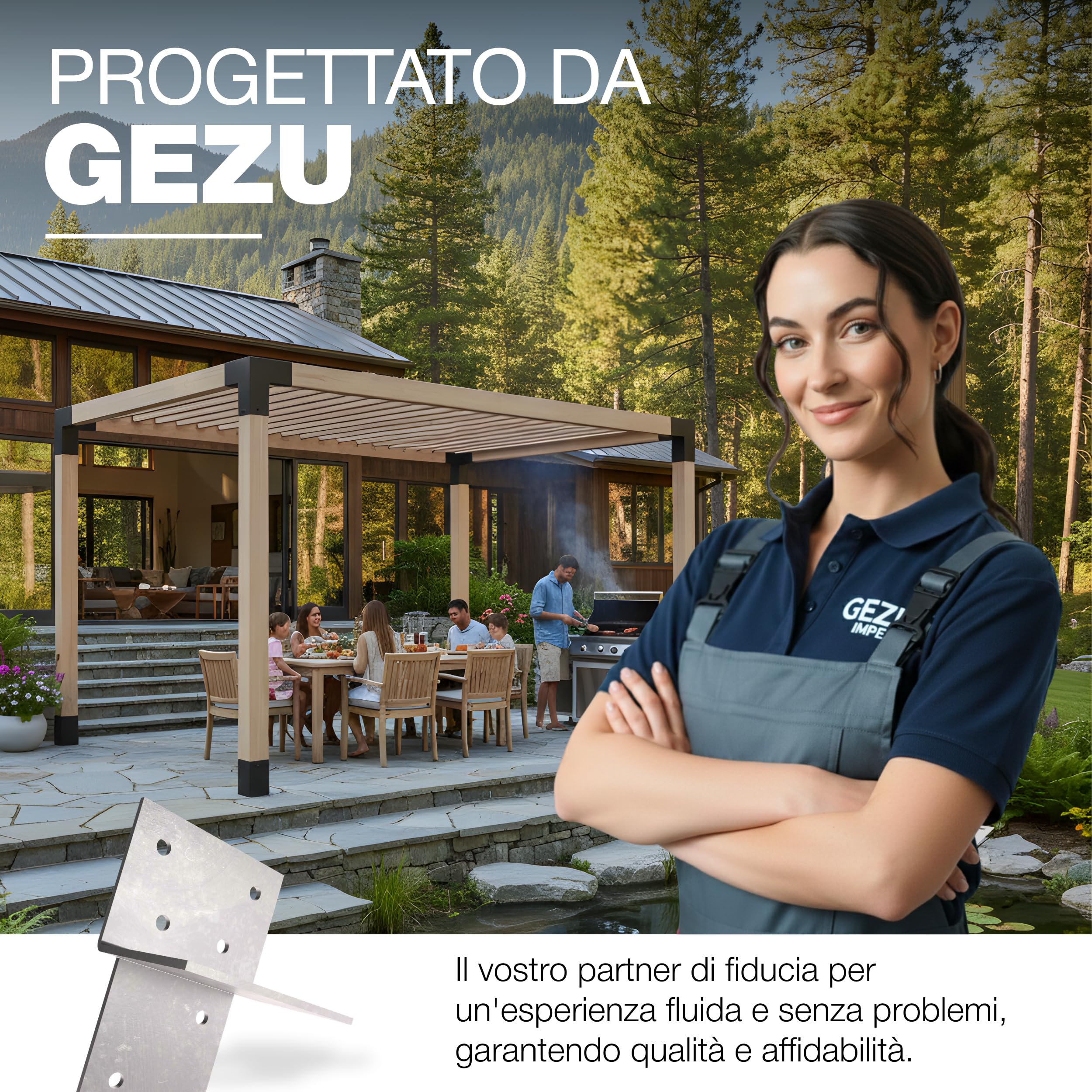 GeZu Impex Connettore a T Legno 91x91mm Zincato a Caldo Staffa di Connessione a T per Muro e Palo per Strutture in Legno