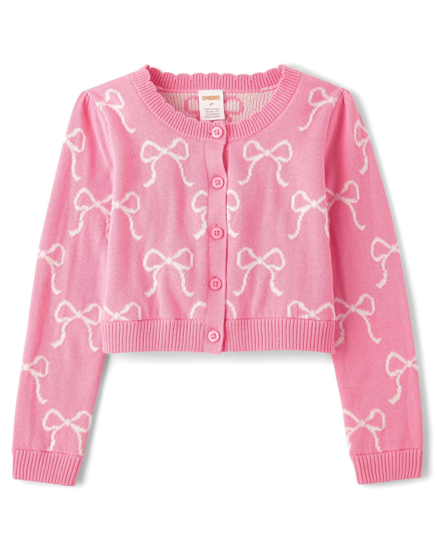 Gymboree,Girls,and Toddler Long Sleeve Cardigan Button Up Sweater,Pink Bow,5T
