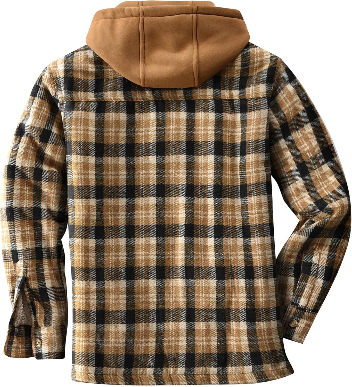 KOMANA Men's Zip Button Sherpa Plaid Flannel Shirt Jacket with Hood - Image 6
