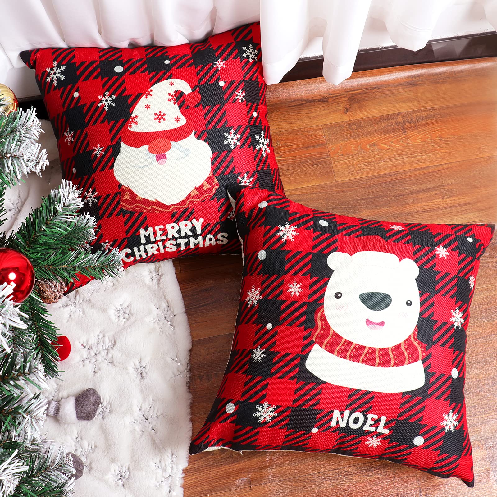kerst kussenslopen set van 2 rood crème buffalo check xmas tartan decoratieve sierkussenslopen buiten winter boerderij feestdagen kussenovertrekken decor voor bank sofa bed | Laatste Trends