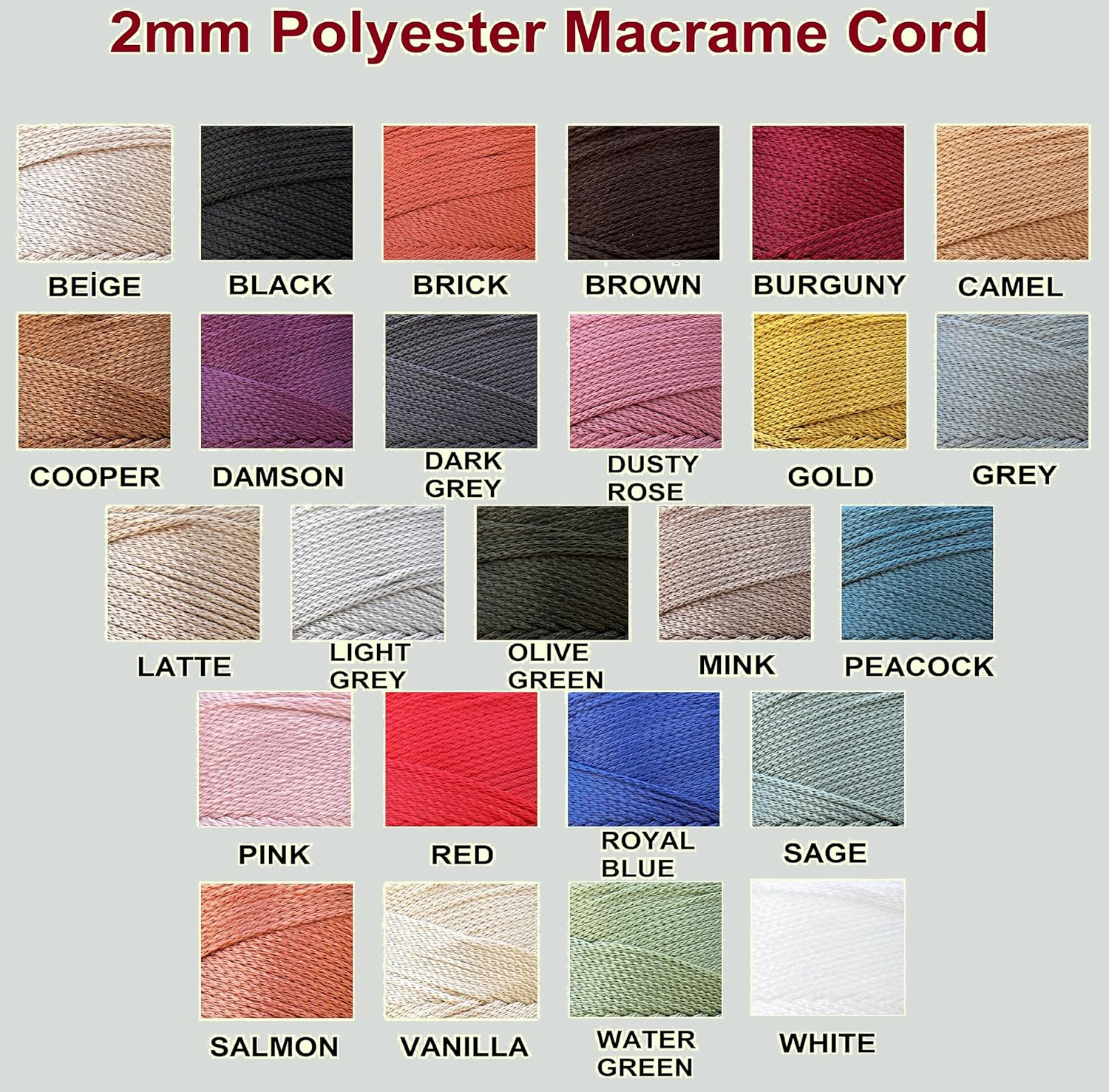 Polyester Macrame Cord 2mm x 251 Yards, 100% Polypropylene Premium Macrame Rope, Colorful Yarn Crochet Macrame Bag Craft for Wall Hangers, Bags, Bottom Plates, Carpets (Olive Green, 3 Skein)