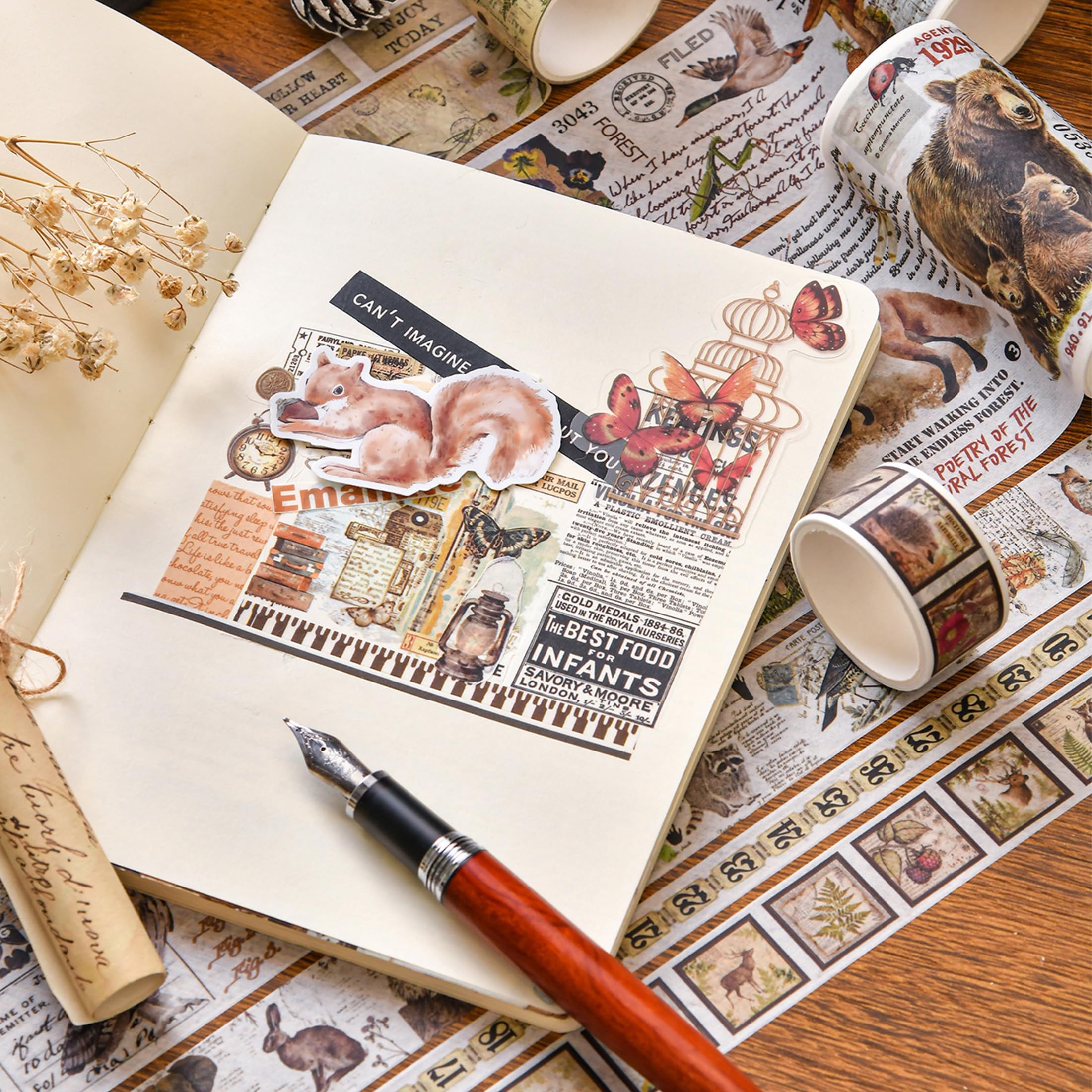 KAVI' S Zestaw dekoracyjnych taśm Washi w stylu retro, w stylu antycznym, do prac ręcznych, do majsterkowania, pamiętnika, planera, scrapbookingu, pakowania (wydarzenia)