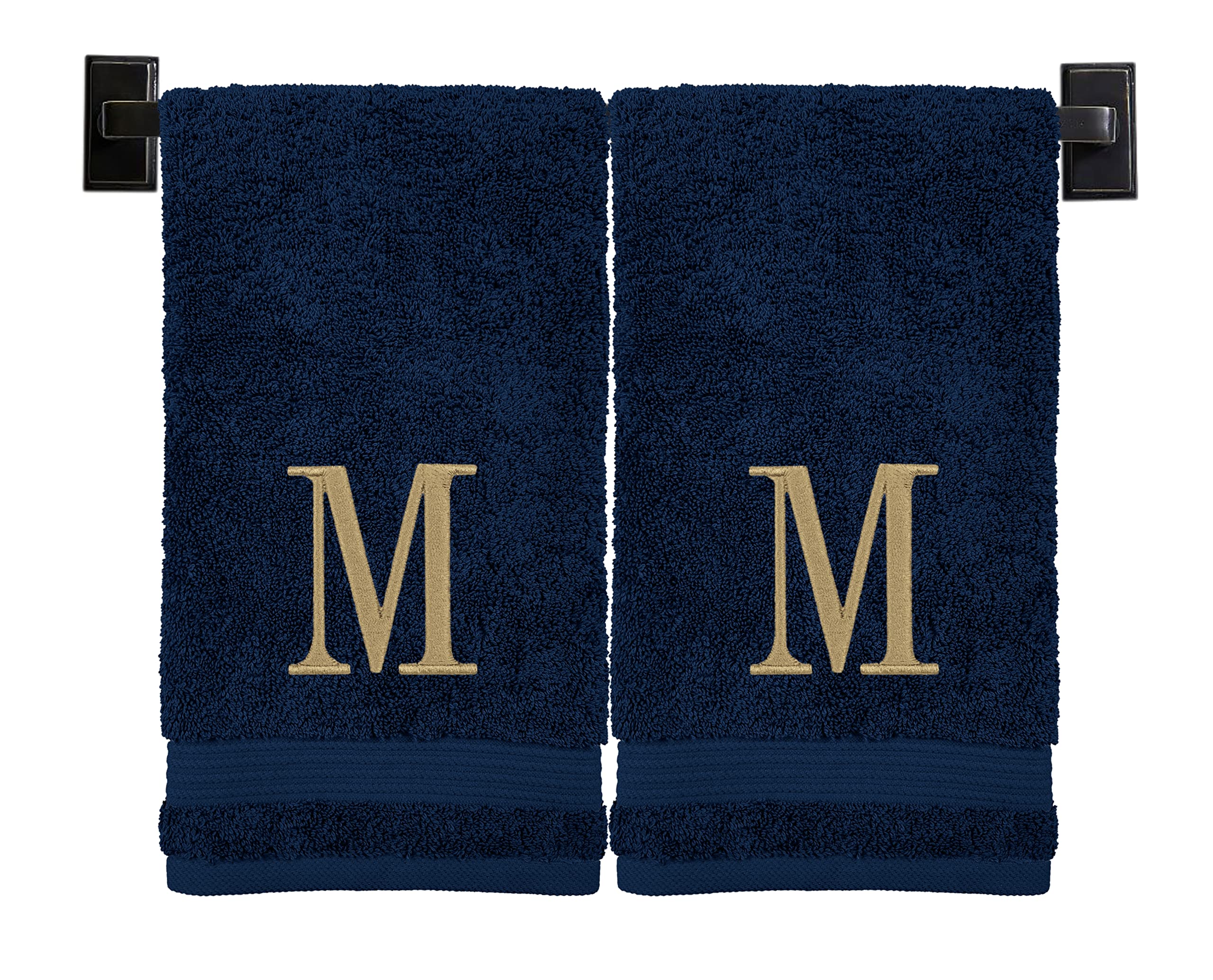 Custom Luxury Towels Blue Hand Towels for Bathroom with Monogram | Luxury Cotton Turkish Towels | Embroidered in USA | Set of 2 | Choose Set Color and