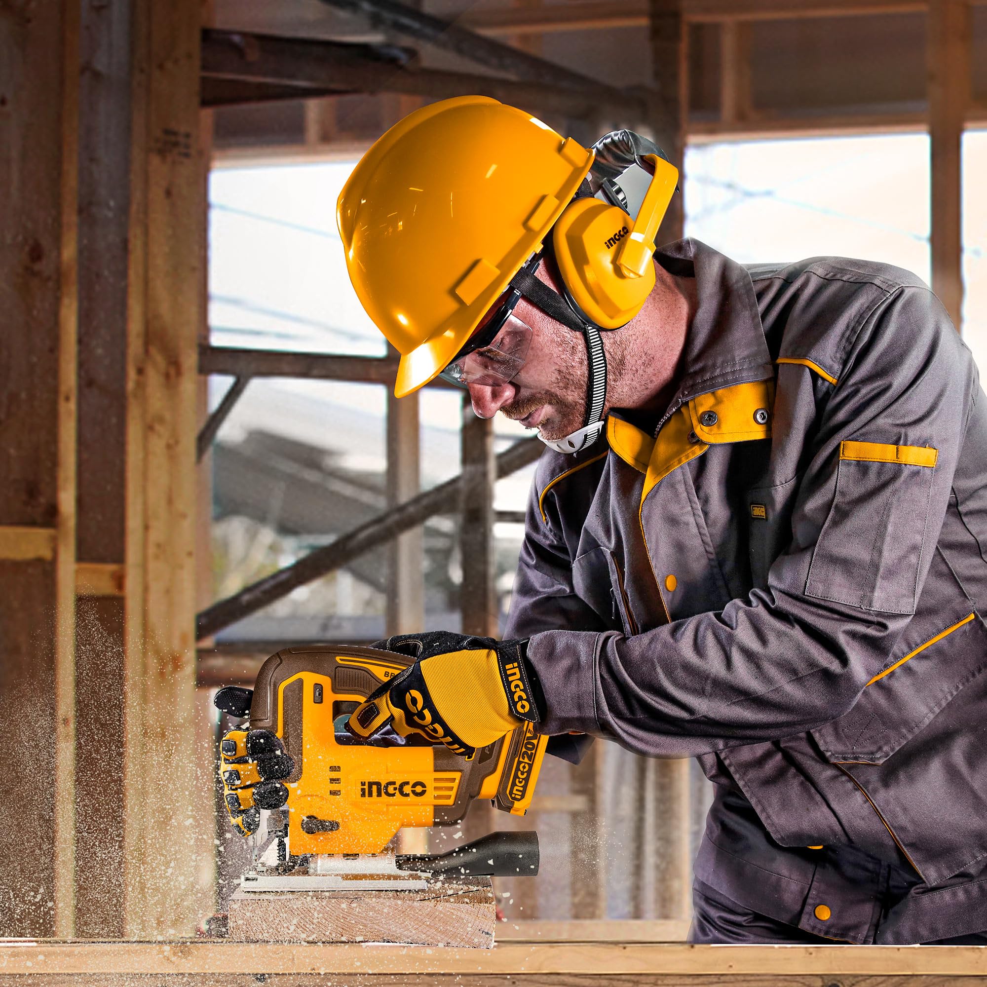 INGCO 20V Cordless Jig Saw (Body Only), Brushless Motor, 3000RPM with 5Pcs Saw Blades CJSLI1008, Yellow and Black - Image 3