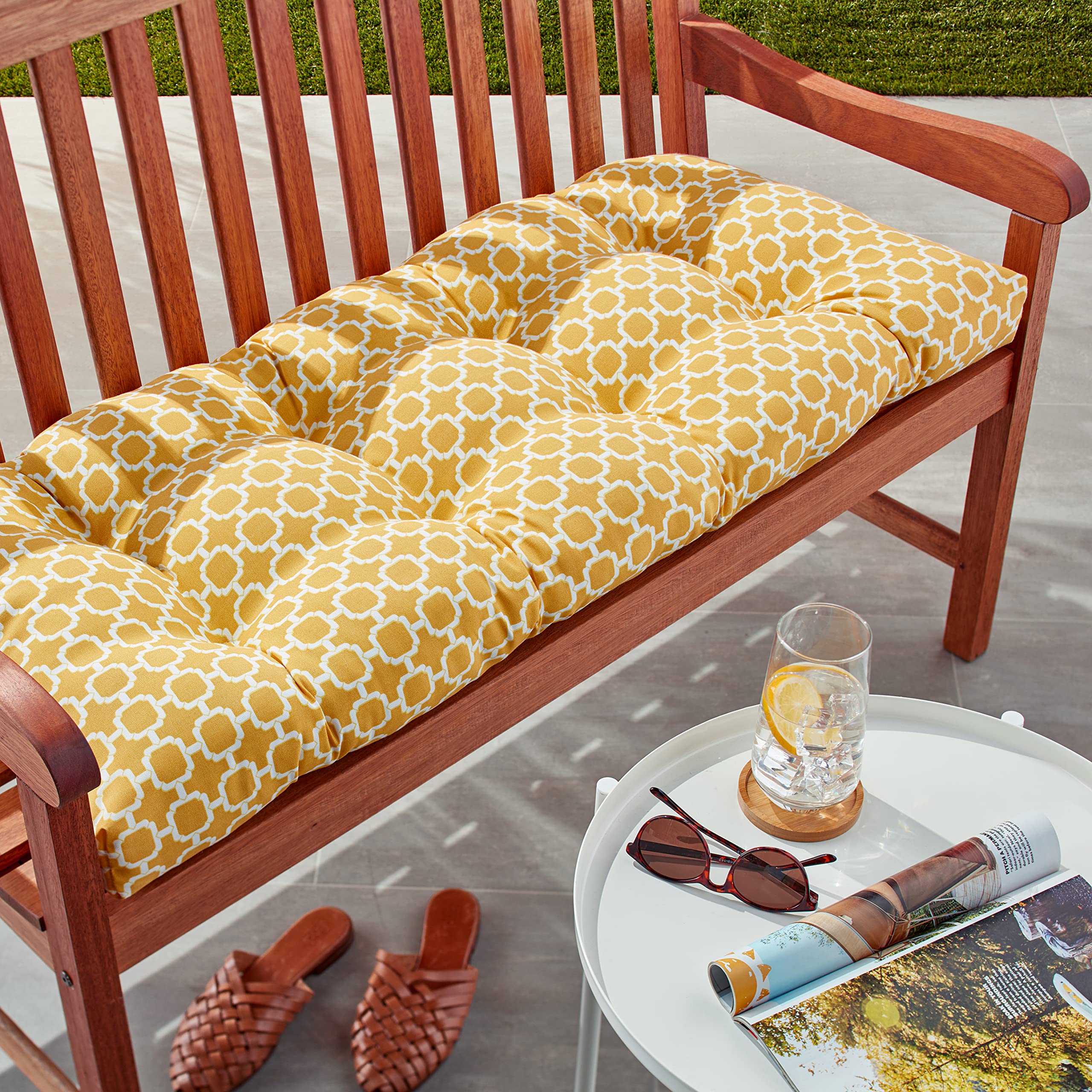 Pillow Perfect 450360 Outdoor/Indoor Hockley Banana Tufted Loveseat Cushion, 44" x 19", Yellow