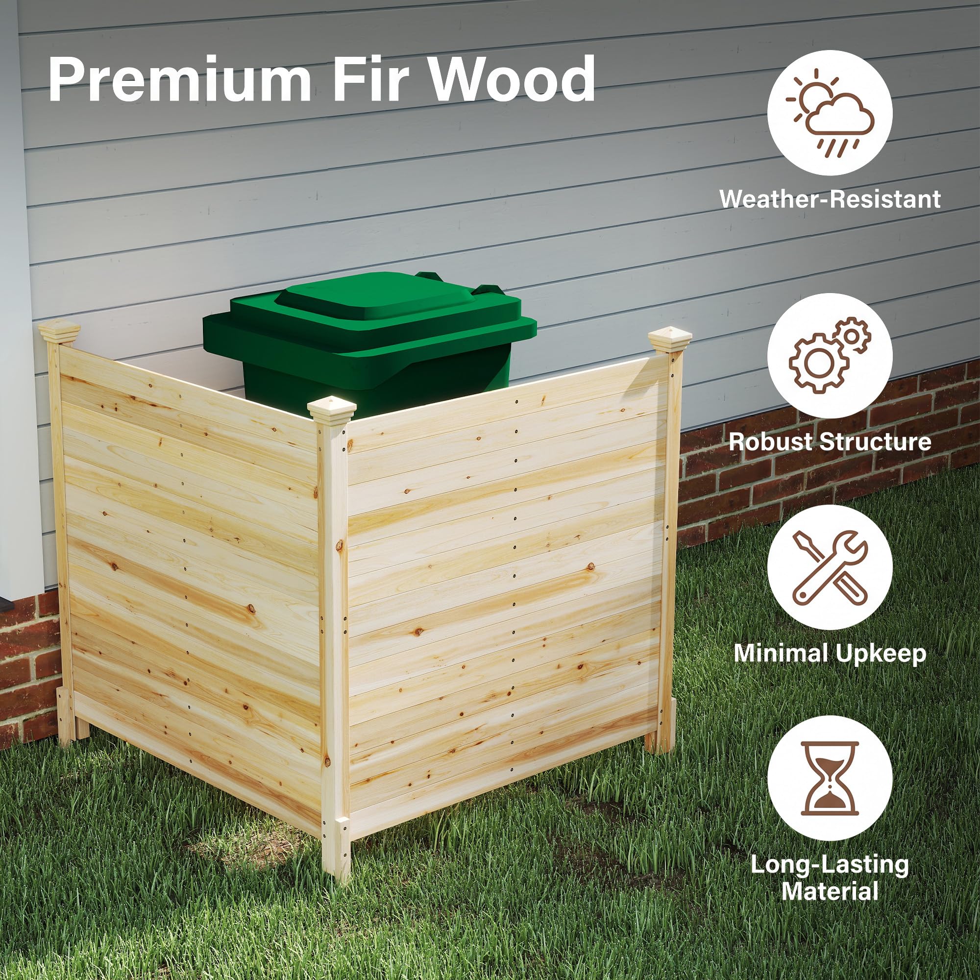 HOMASIS Valla de Privacidad de 2 Paneles, Cerramiento de Madera de Abeto para Aire Acondicionado, Cubo de Basura, Equipos de Pisicina, Barrera para Exterior, 119 x 119 x 115,5 cm (Natural)