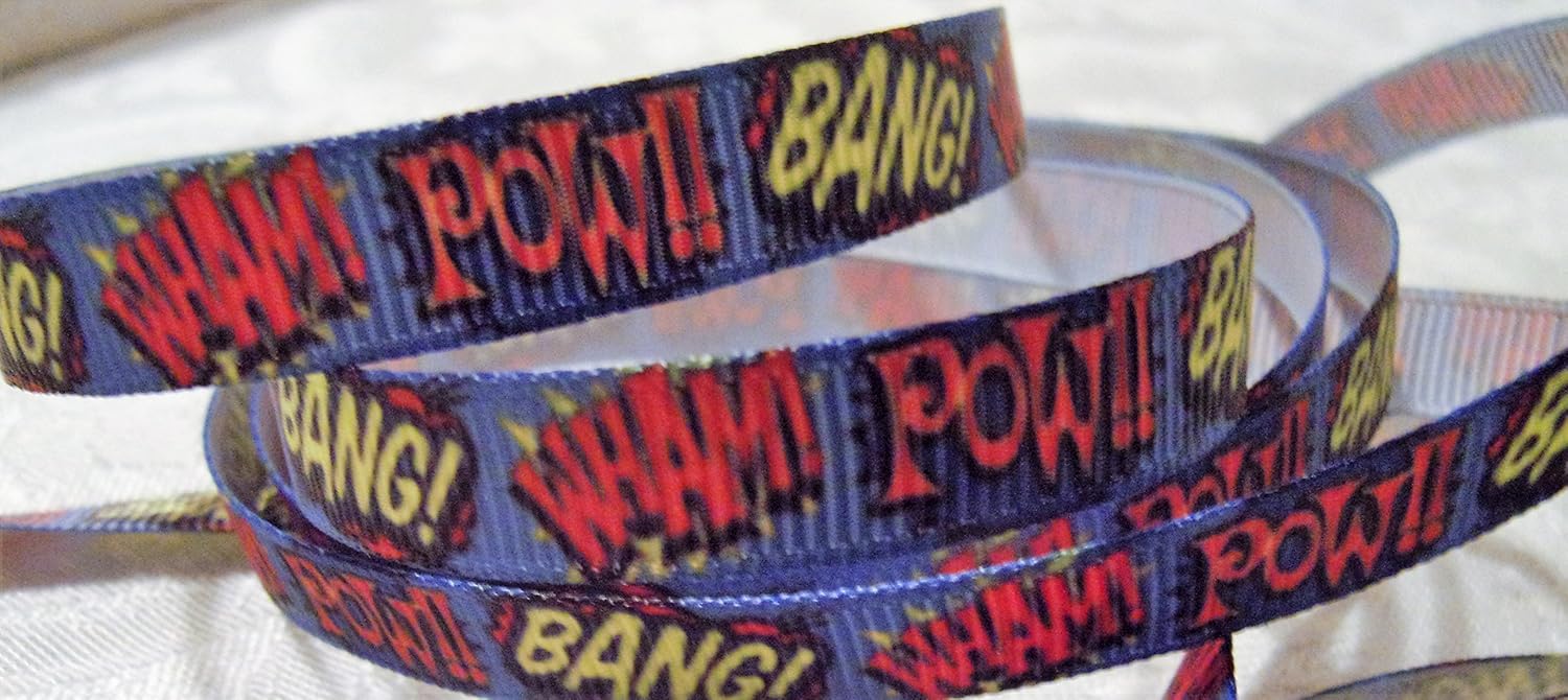Grosgrain RibbonWham! - Pow! - Bang! Print - 3/8 Wide - 10 Yards - Hair Bows & Crafts!
