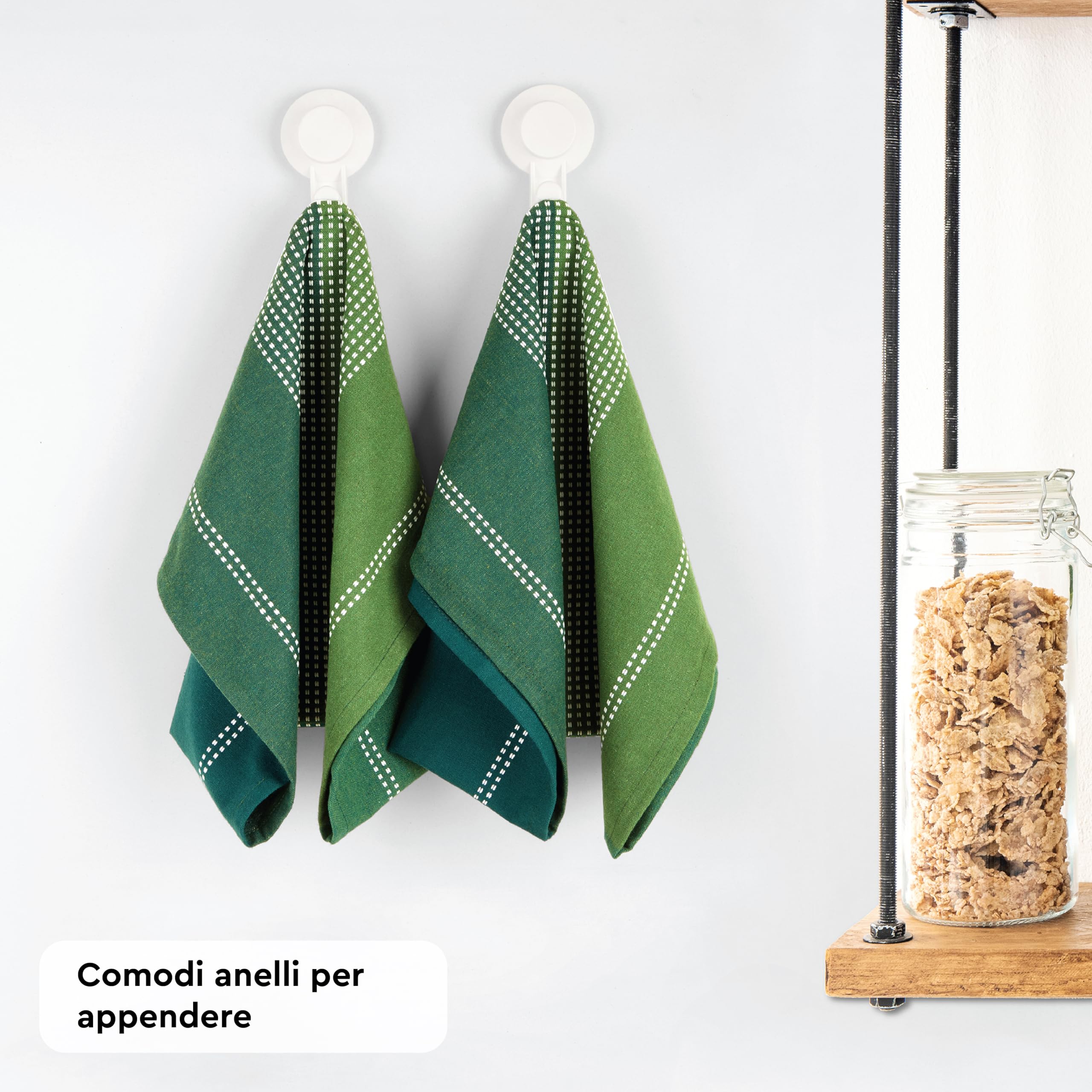 Encasa XO Set di Asciugamani da Cucina in Cotone - Tovaglioli da Tè e Panni da Cucina Super Assorbenti 70x45 cm per Lavare, Asciugare i Piatti e Pulire - Confezione da 4 - Verde
