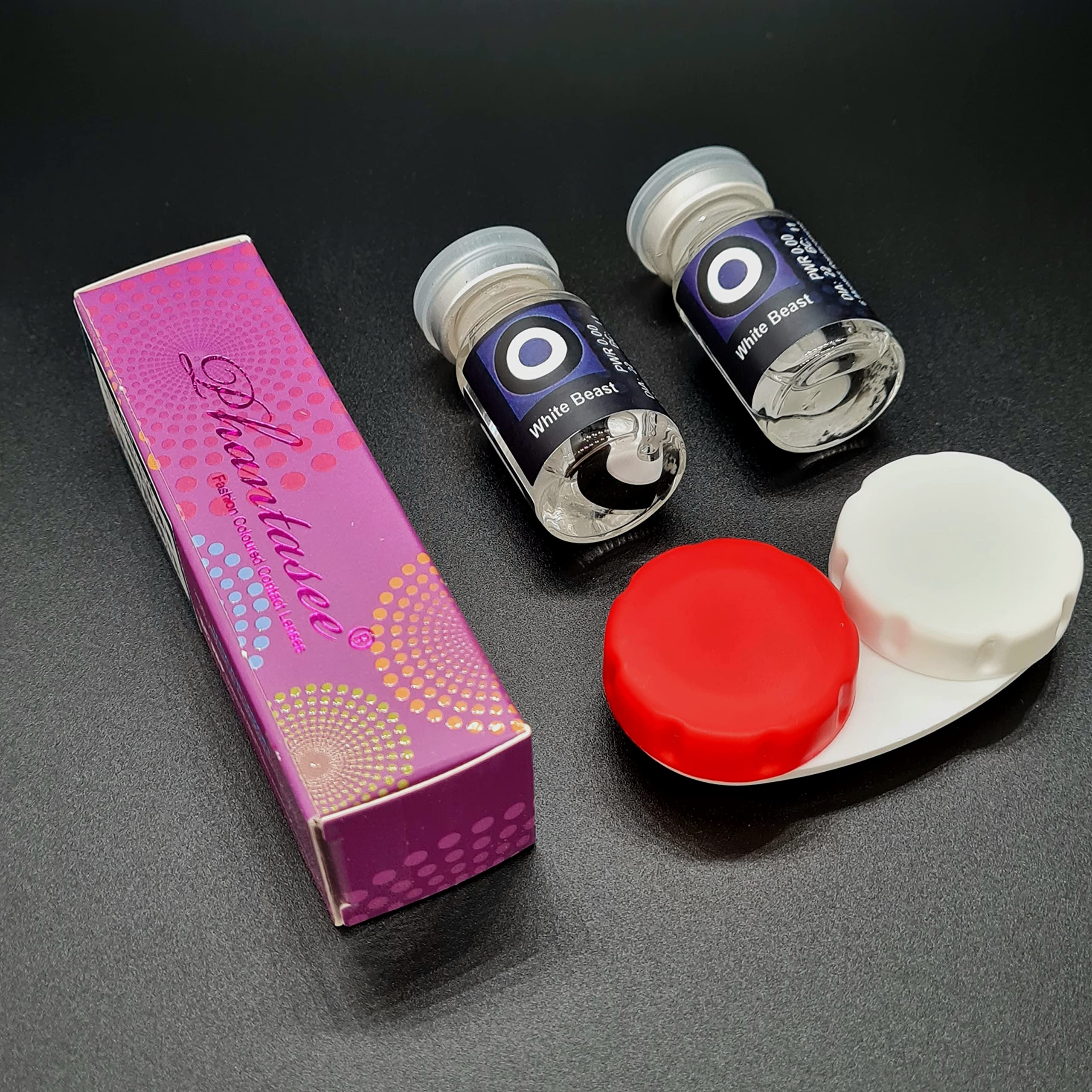 Lenti Sclerali Nero e Bianco Senza Gradazione 22 mm 1 Paio (2 Pezzi) + Custodia White Beast