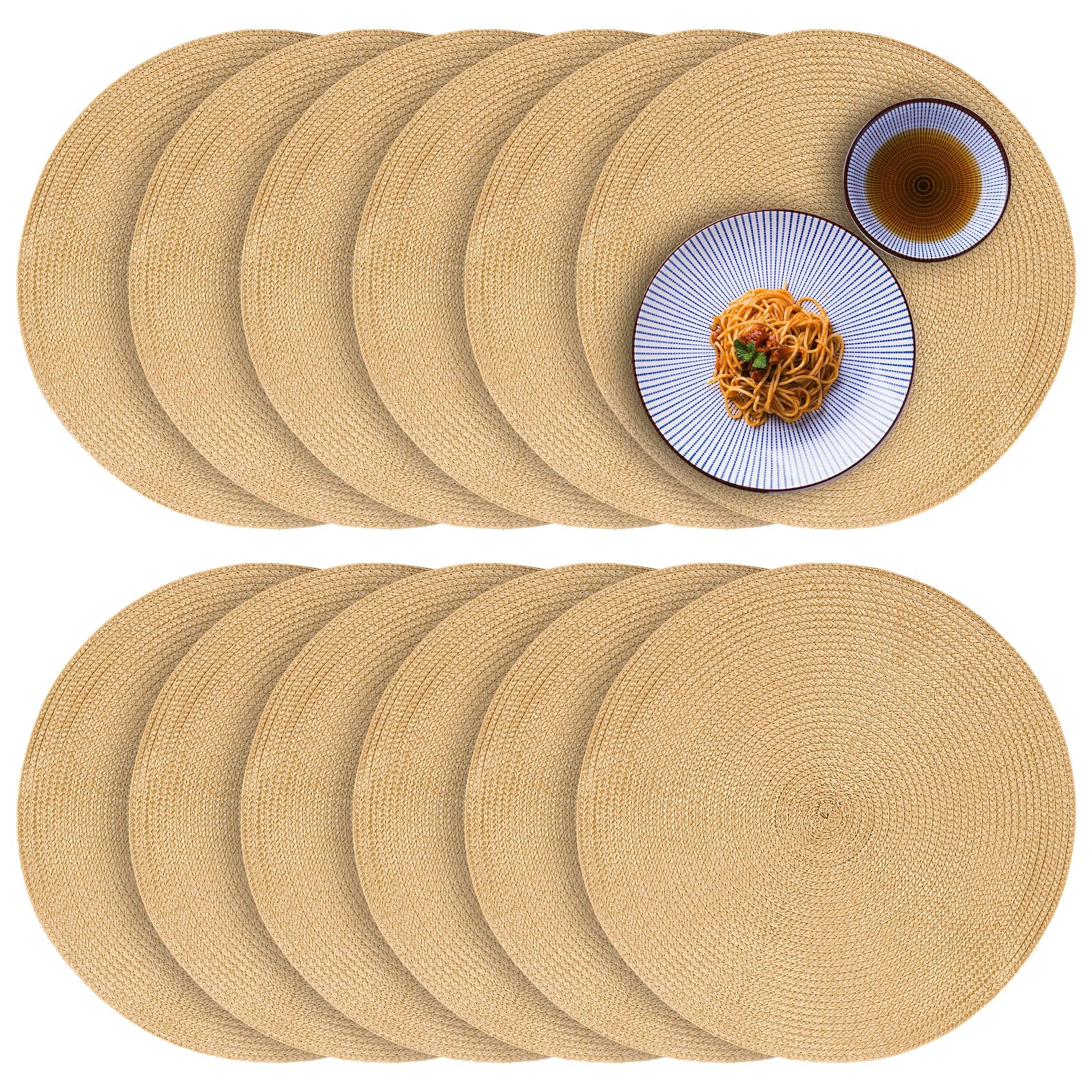 Sets de table tissés dorés chic de 38 cm pour décoration de table raffinée