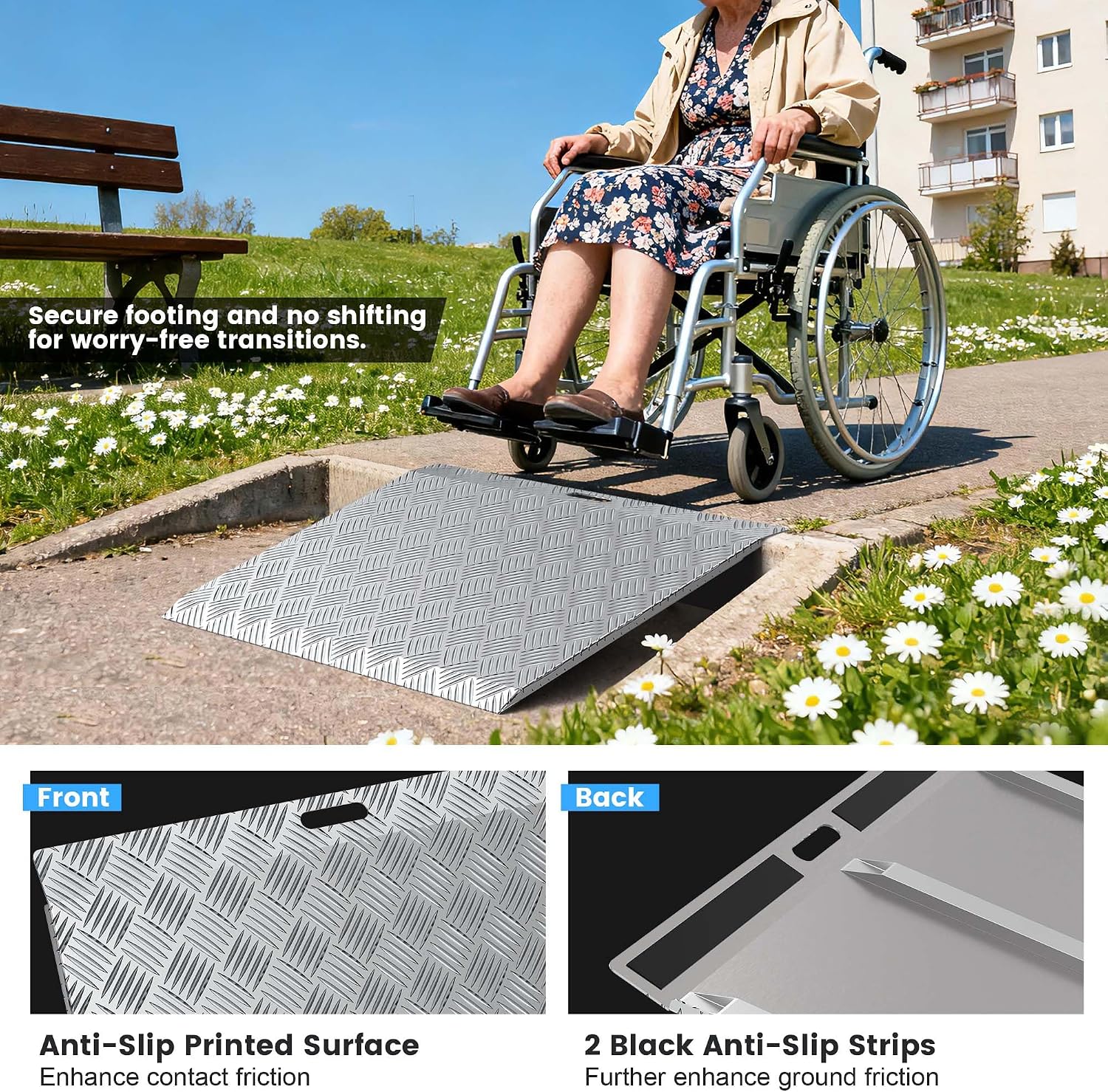 Aluminum Threshold Ramps for Doorways, 31" L x 25.4" W, Wider Platform Anti-Slip Portable Ramps for Wheelchairs, Door Threshold Ramp for Wheelchair, Scooter, Strollers, Cart, Walkers, Pets