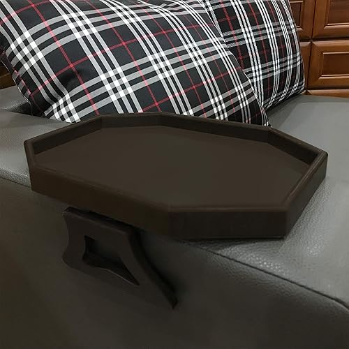 Miniatura 1 de Forzaddik Mesas auxiliares con clip para reposabrazos de sofá, bandeja organizadora de sillón reclinable (cereza), material plástico de grado
