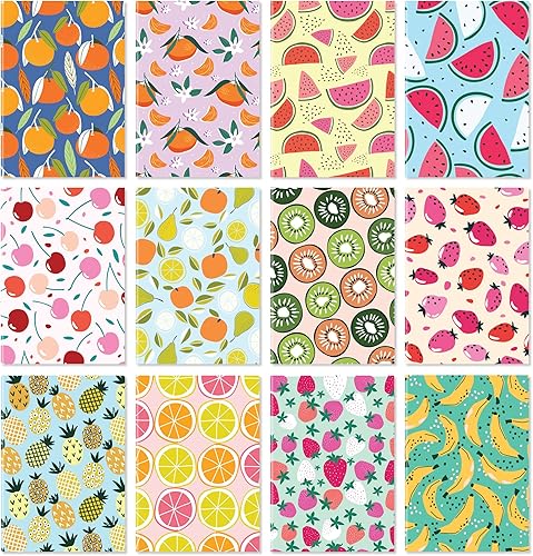 SO Fun Fruit - Juego temático de bloc de notas con 12 diseños únicos mini cuadernos de colores brillantes de 35 x 5 pulgadas que se adaptan a
