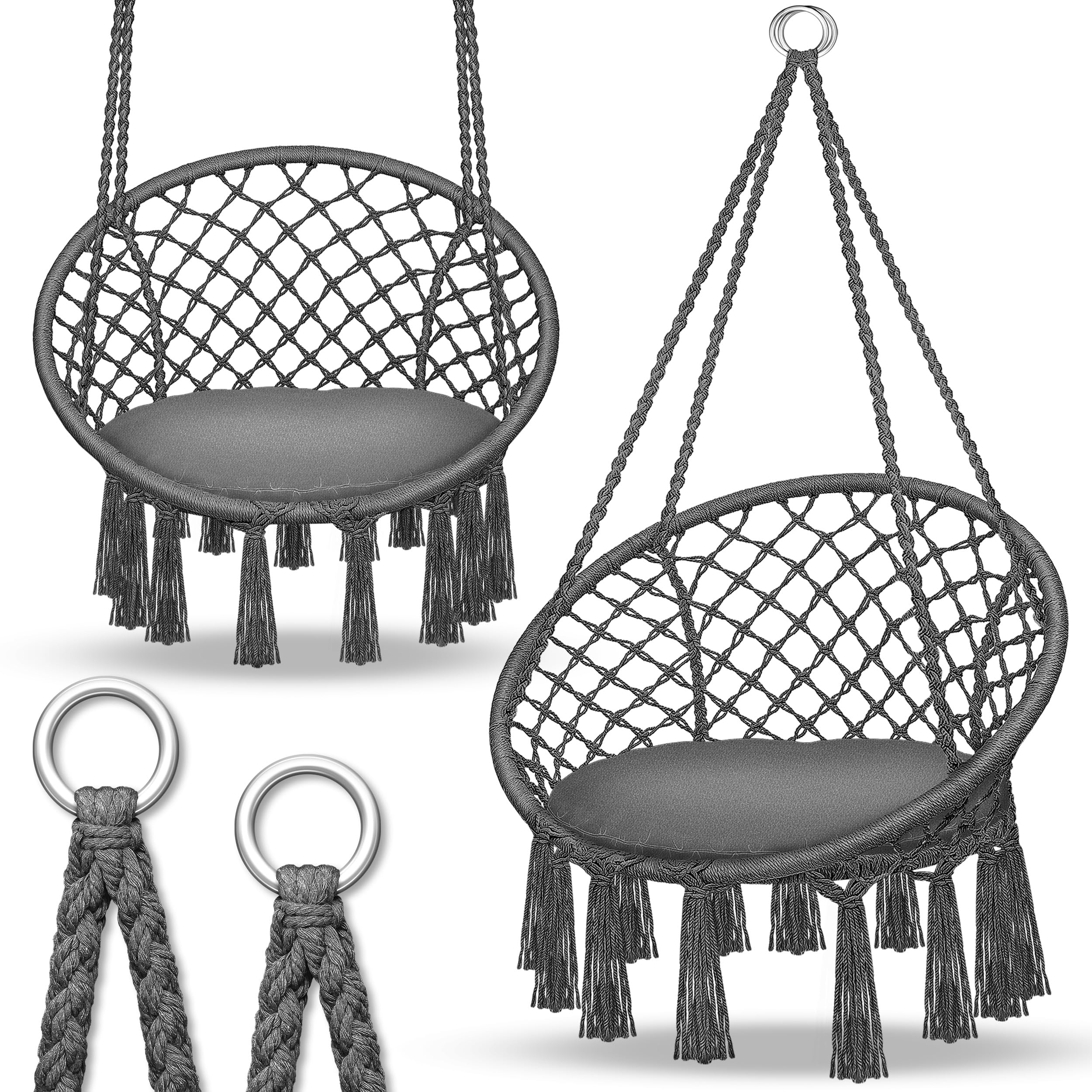 tillvex Hängesessel 200kg zum Aufhängen | Hängestuhl Indoor & Outdoor | Hängekorb wetterfest | Schaukelkorb mit Kissen