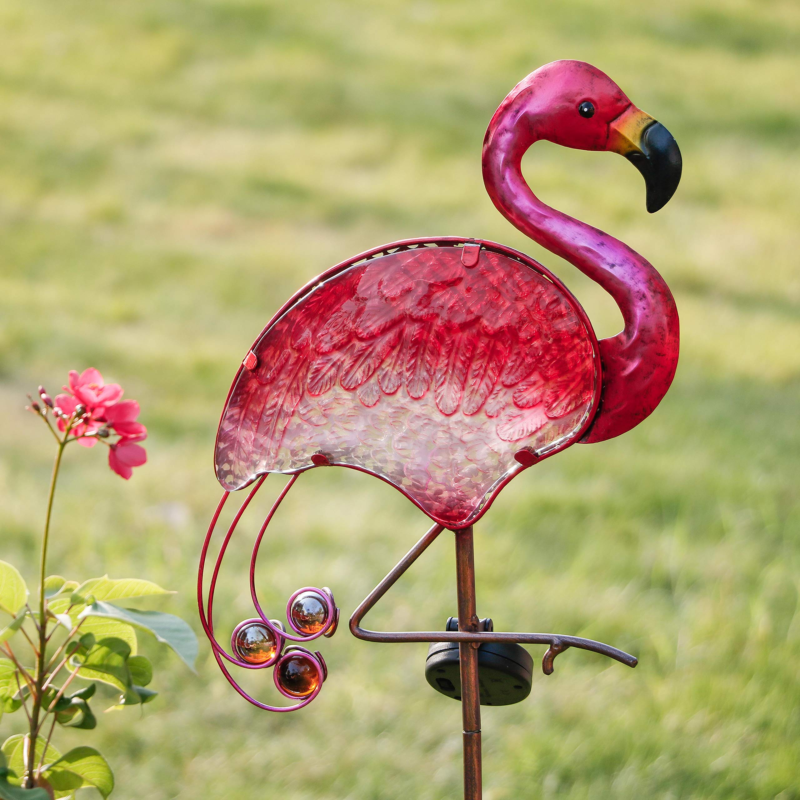 TERESA'S COLLECTIONS Lampe Solaire Exterieur Jardin,Decoration Jardin Exterieur, Figurine d'Oiseau Flamingo Solaire LED, En Métal et Verre, Lumière de Chemin 108cm,Cadeau Femme