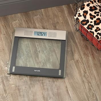 Taylor Talking Bathroom Scale for Seniors, 440 lb Capacity Glass Digital Body Weight Scale with Loud Voice Readout, Gray