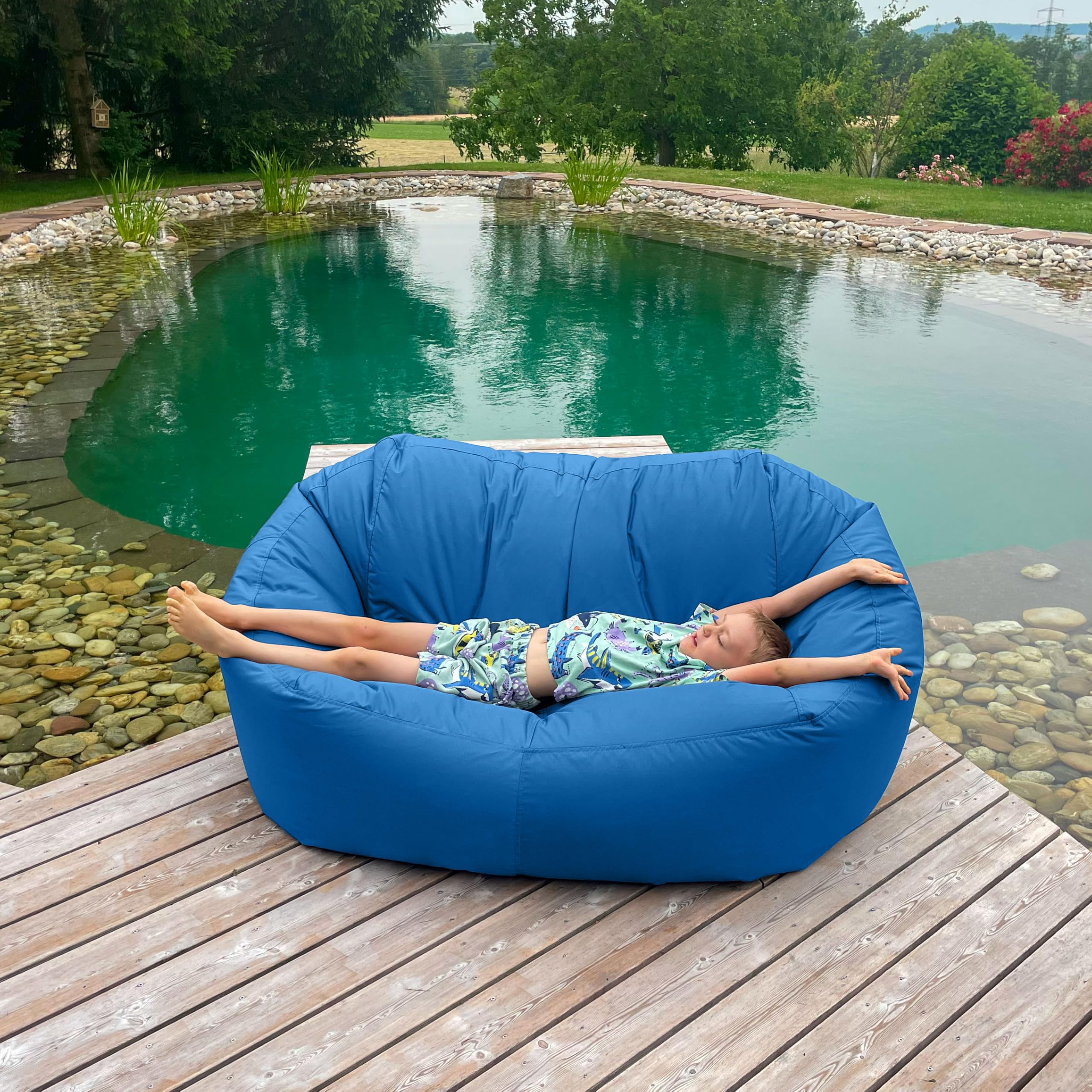 Bruni Sofá para puf de salón, para interior y exterior, XXL, para 1-2 personas (azul, M)