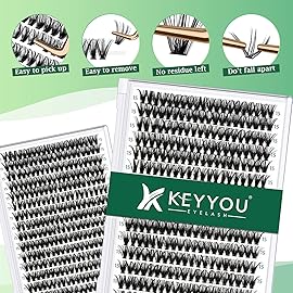 Lash Clusters 300pcs Individual Lashes 40D 0.07C Curl 15mm DIY Eyelash Extension KEYYOU Large Tray Volume Soft&Natural Cluster Lashes(40D-0.07C,15