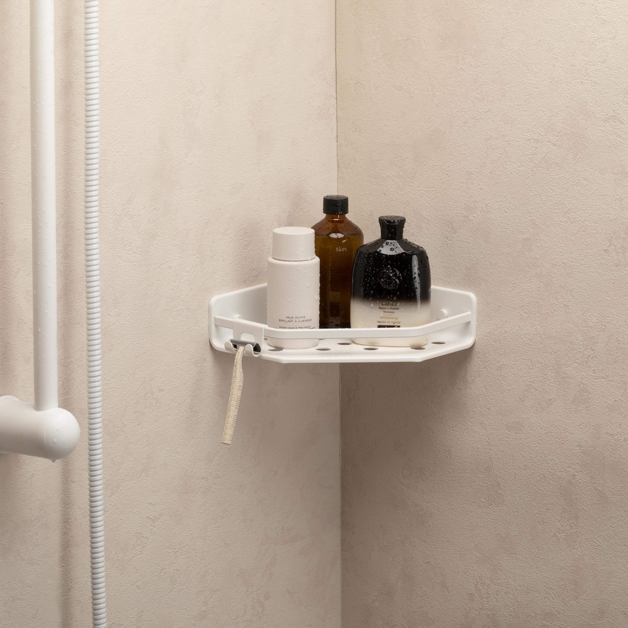 TATAY Shower Shelf No Drilling Corner Aluminium, Artic White, 20x20x5.5 cm - Image 4