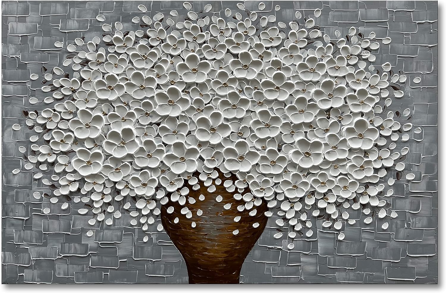 Epicler HandPainted Flower Wall Art Painting Gray and