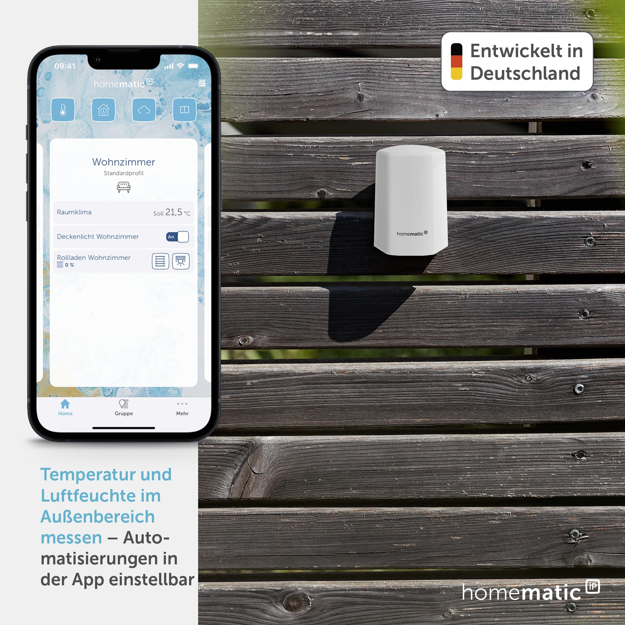 Homematic IP Smart Home Temperatur- und Luftfeuchtigkeitssensor – außen, weiß, Zubehör für Smart Home mit App-Funktion, Temperaturmessung, kabellos, 150573A0