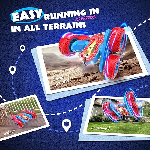 Miniatura 6 de Auto RC para niños de 3, 4, 5, 6, 7, 8, 9, 10, automóvil de control remoto de araña, giro de 360, 4WD, rápido acrobacia, auto RC con headligh,