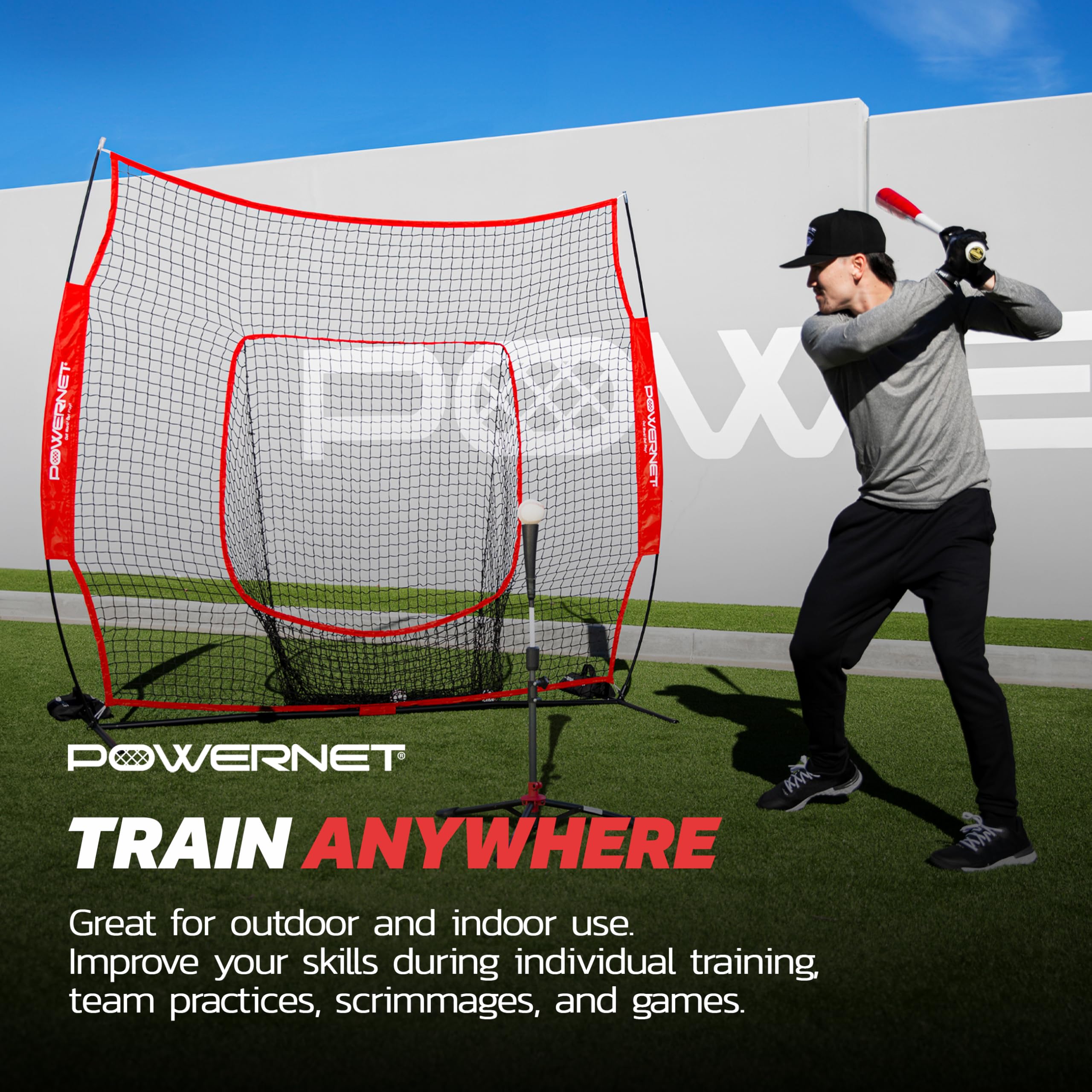 PowerNet Baseball-Softball-T-Shirt | Schlagbohrmaschine Trainingshilfe | Verwendung mit Spiel- oder Trainingsbällen | Höhenverstellbar 69,8 cm – 111,8 cm | tragbar faltbar | gerollte Gummi-Oberseite | extra breite Basis