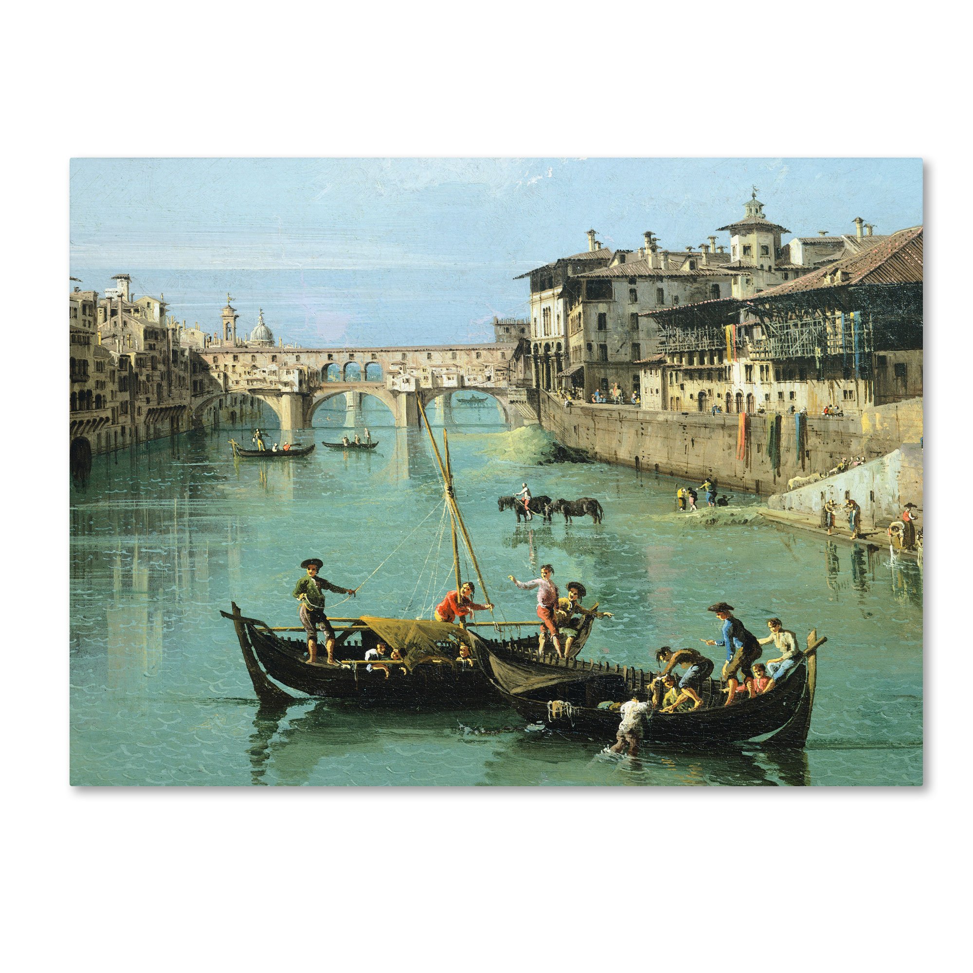 Arno River and Ponte Vecchio Artwork by Canaletto, 14 by 19-Inch Canvas Wall Art