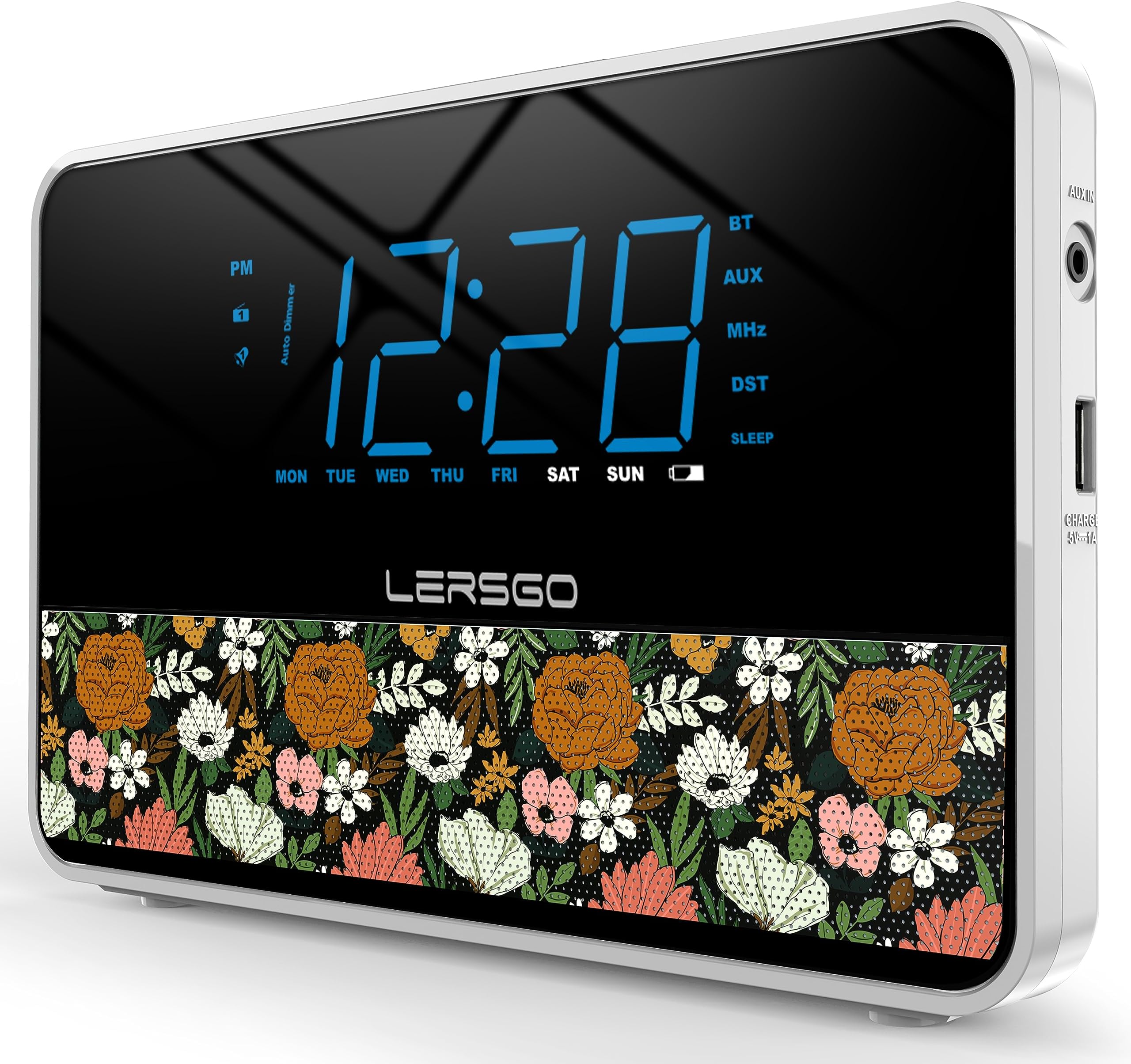 Alarm Clock Radio Bluetooth V5.2 Speaker with HD Sound and Bass,Blue Display with auto Dimmer,Snooze,Sleep Timer,Adjustable Volume,5V1A USB Charging Port