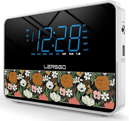 Radio despertador Bluetooth V5.2 altavoz con sonido HD y graves, pantalla azul con atenuador automático, repetición, temporizador de sueño, volumen
